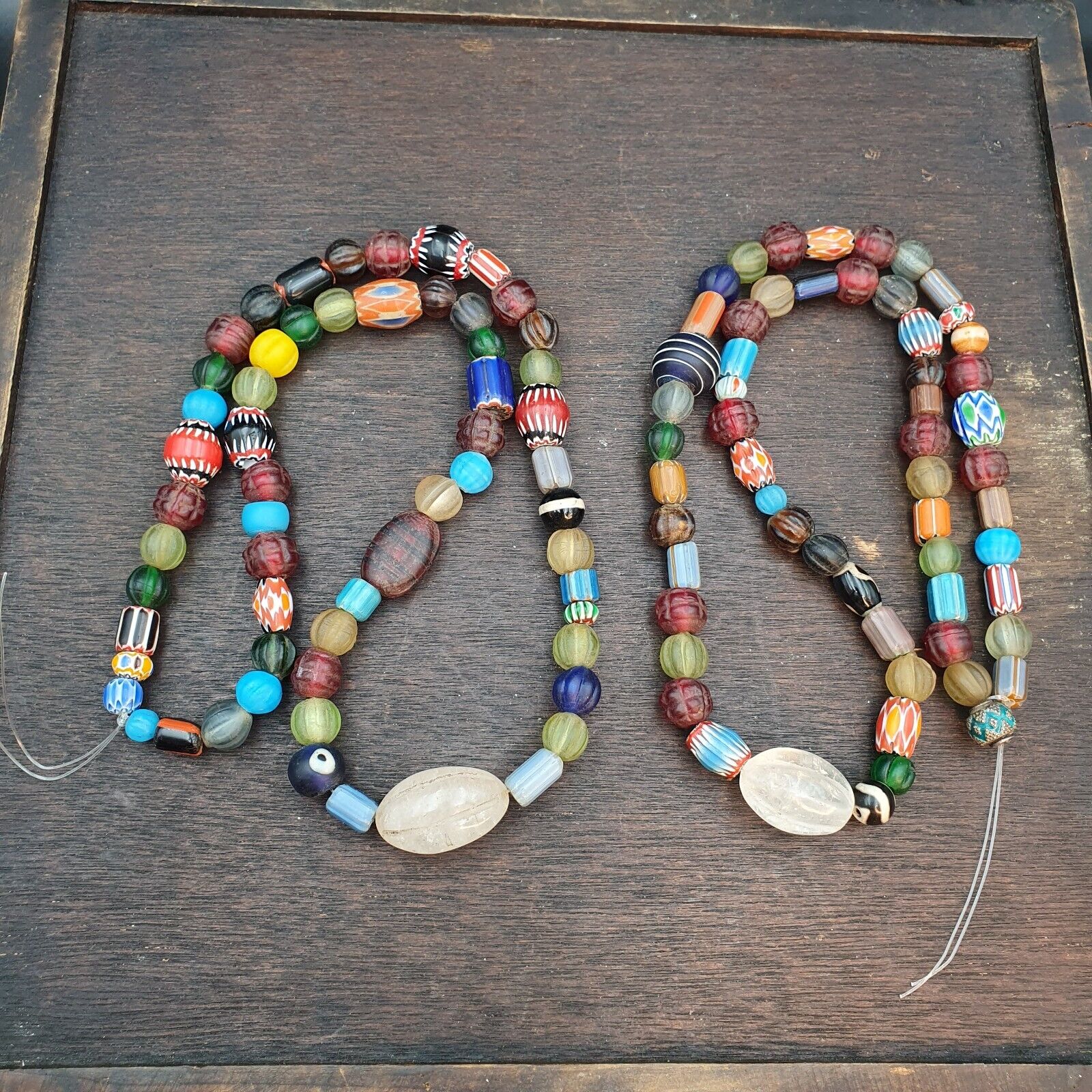 Lot 2 Strands BEAUTIFUL OLD AFRICAN Chevron GLASS ANTIQUE BEADS With crystal
