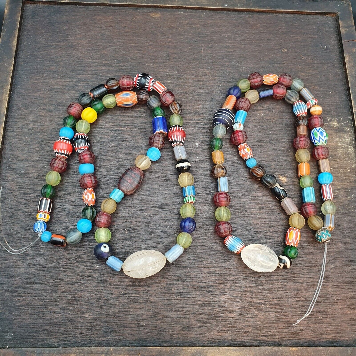 Lot 2 Strands BEAUTIFUL OLD AFRICAN Chevron GLASS ANTIQUE BEADS With crystal