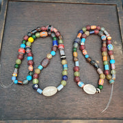 East Oasis Old African Chevron Glass Antique Beads with Crystal, Lot of 2 Strands
