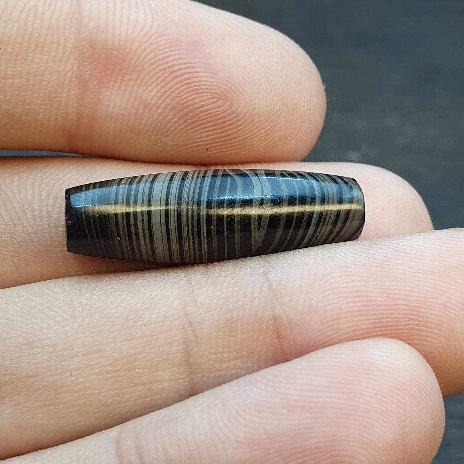 Himalayan Indo Tibetan Agate bead Suleimany Lines Pattern Agate Amulet Bead BD#9