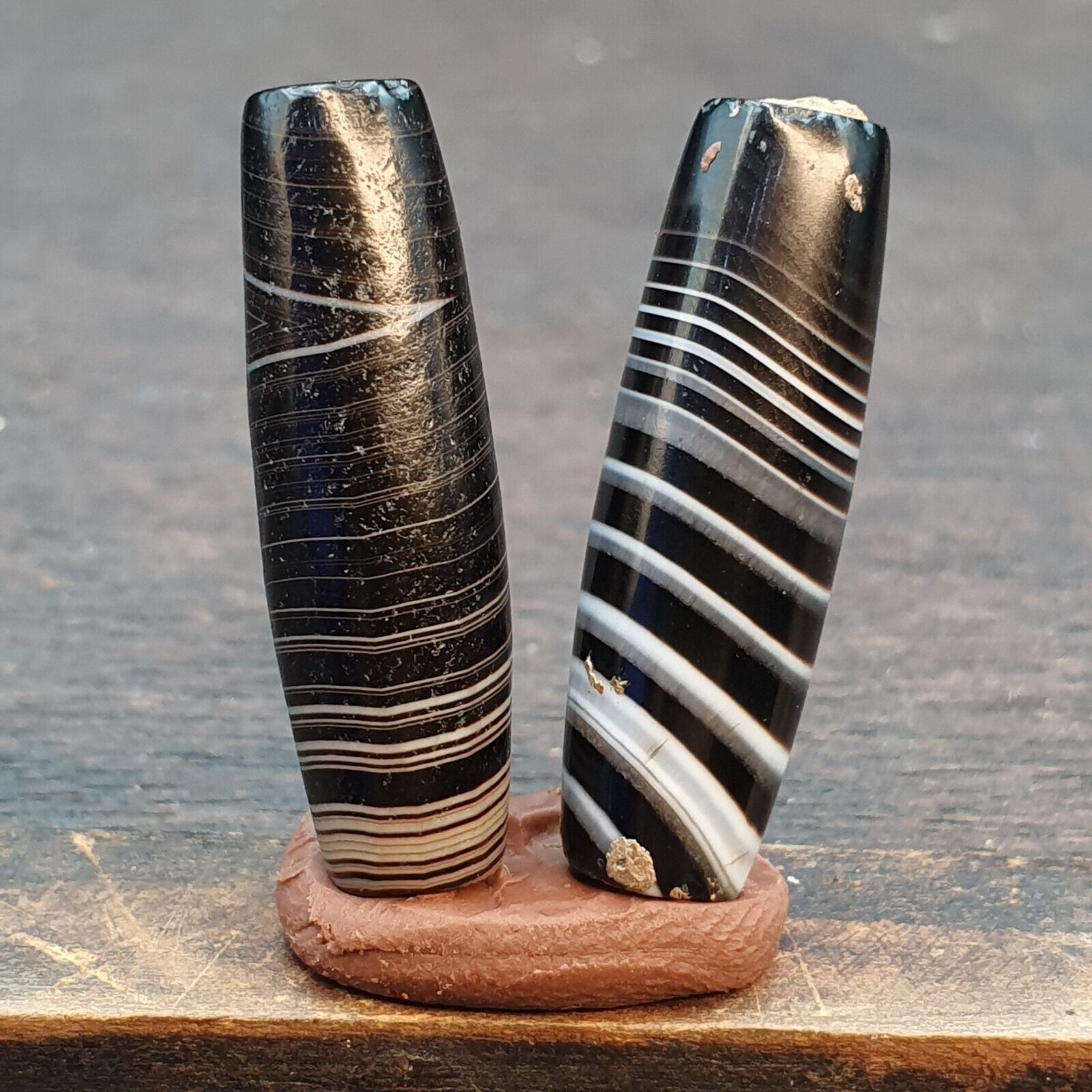 Lot 2 Himalayan Indo Tibetan Agate bead Suleimany Lines Pattern Agate BD#21