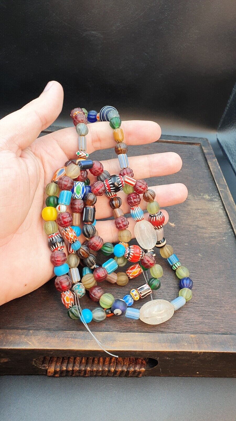 Lot 2 Strands BEAUTIFUL OLD AFRICAN Chevron GLASS ANTIQUE BEADS With crystal