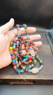 East Oasis Old African Chevron Glass Antique Beads with Crystal, Lot of 2 Strands