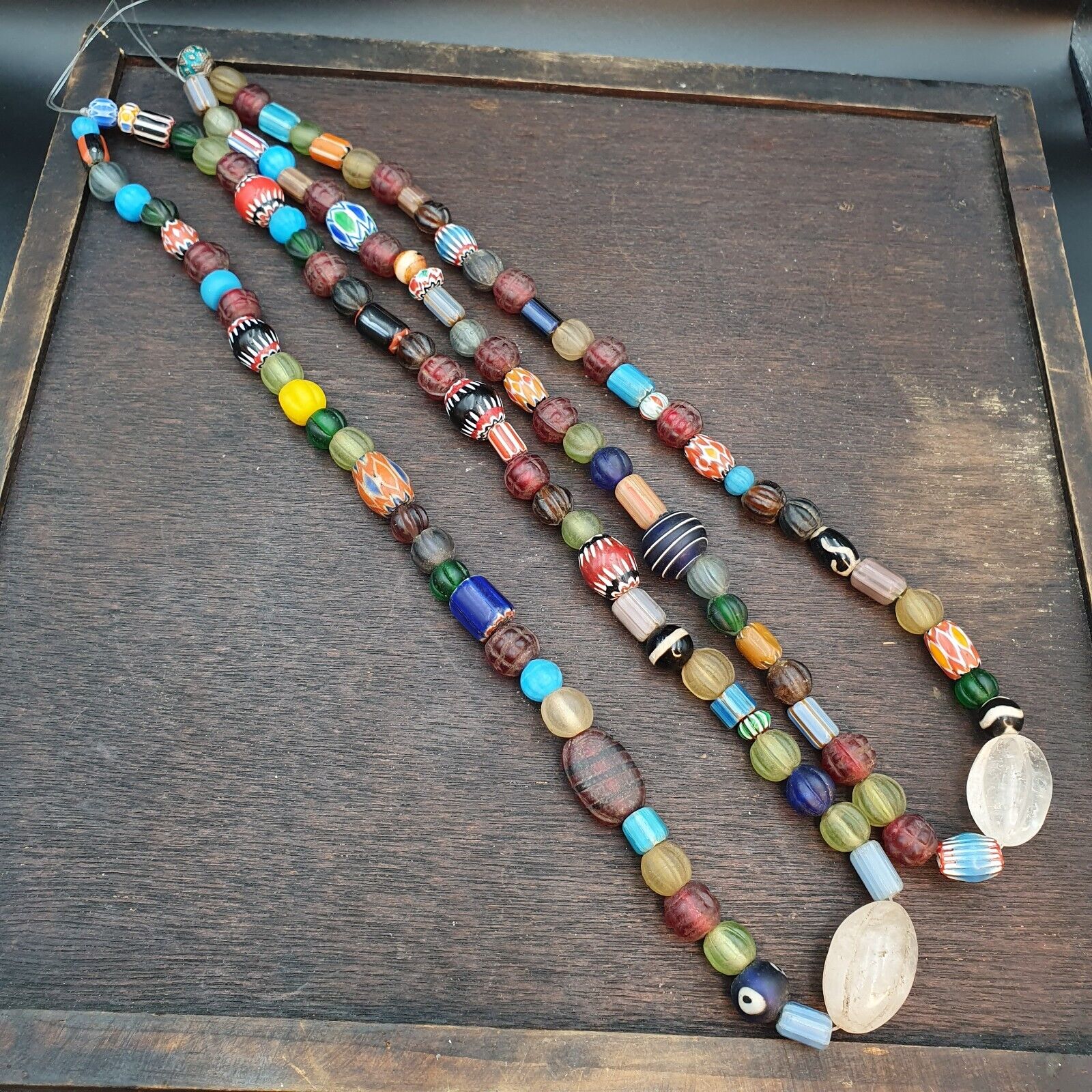 Lot 2 Strands BEAUTIFUL OLD AFRICAN Chevron GLASS ANTIQUE BEADS With crystal