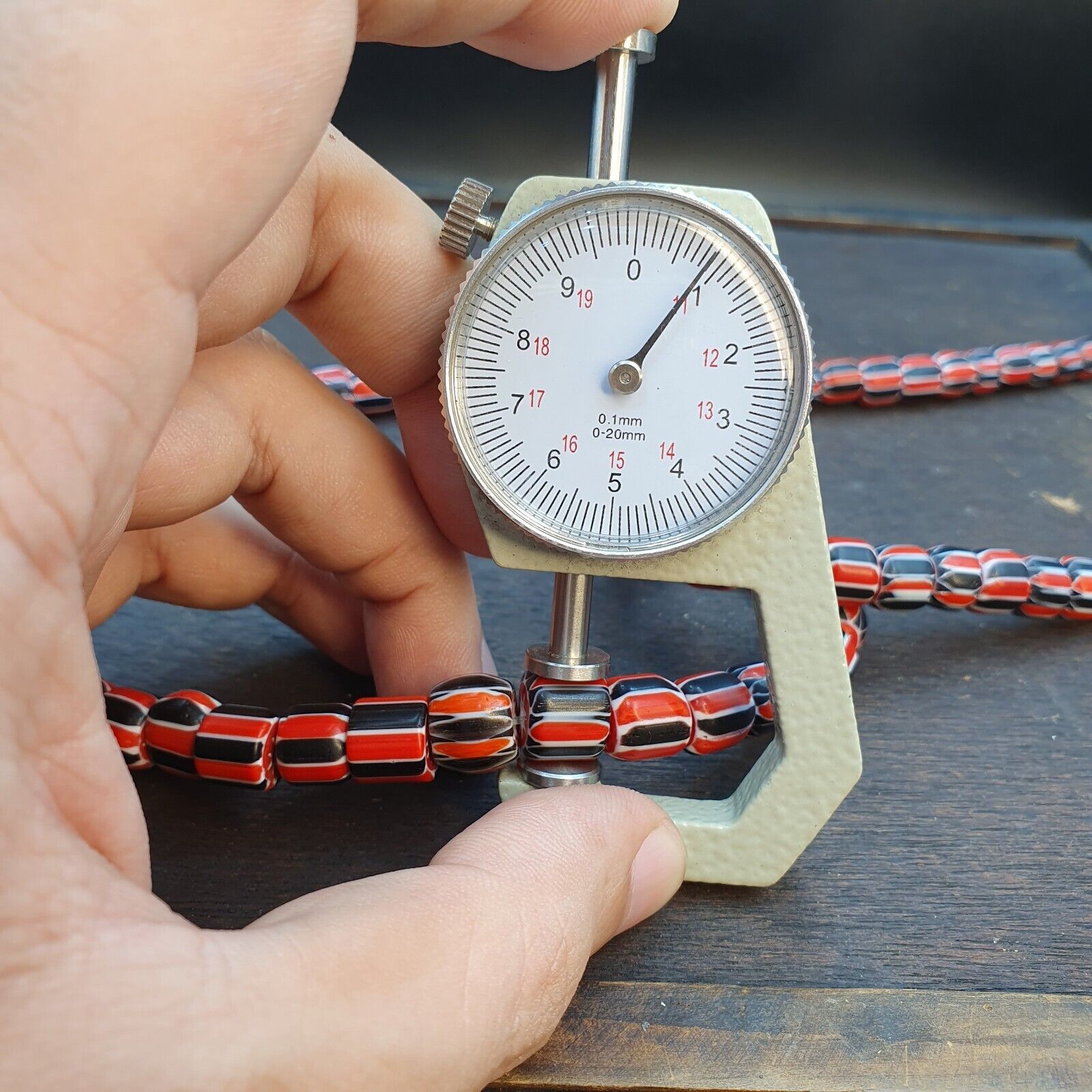 Vintage Red Chevron Beads Venetian Style Glass Beads 11mm-9mm Long Strand