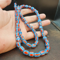 Vintage BLUE Chevron Beads Venetian Style Glass Beads 10mmx12mm Long Strand