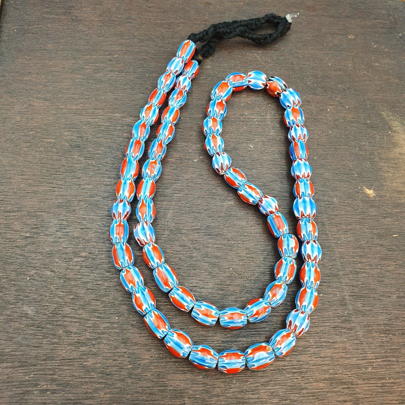 Vintage BLUE Chevron Beads Venetian Style Glass Beads 10mmx12mm Long Strand