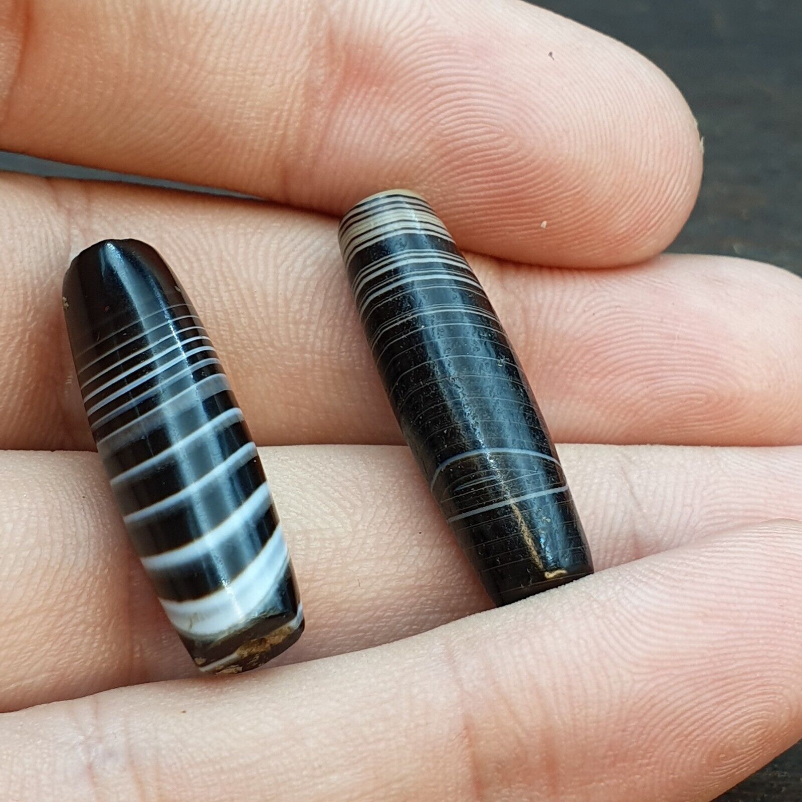 Lot 2 Himalayan Indo Tibetan Agate bead Suleimany Lines Pattern Agate BD#21