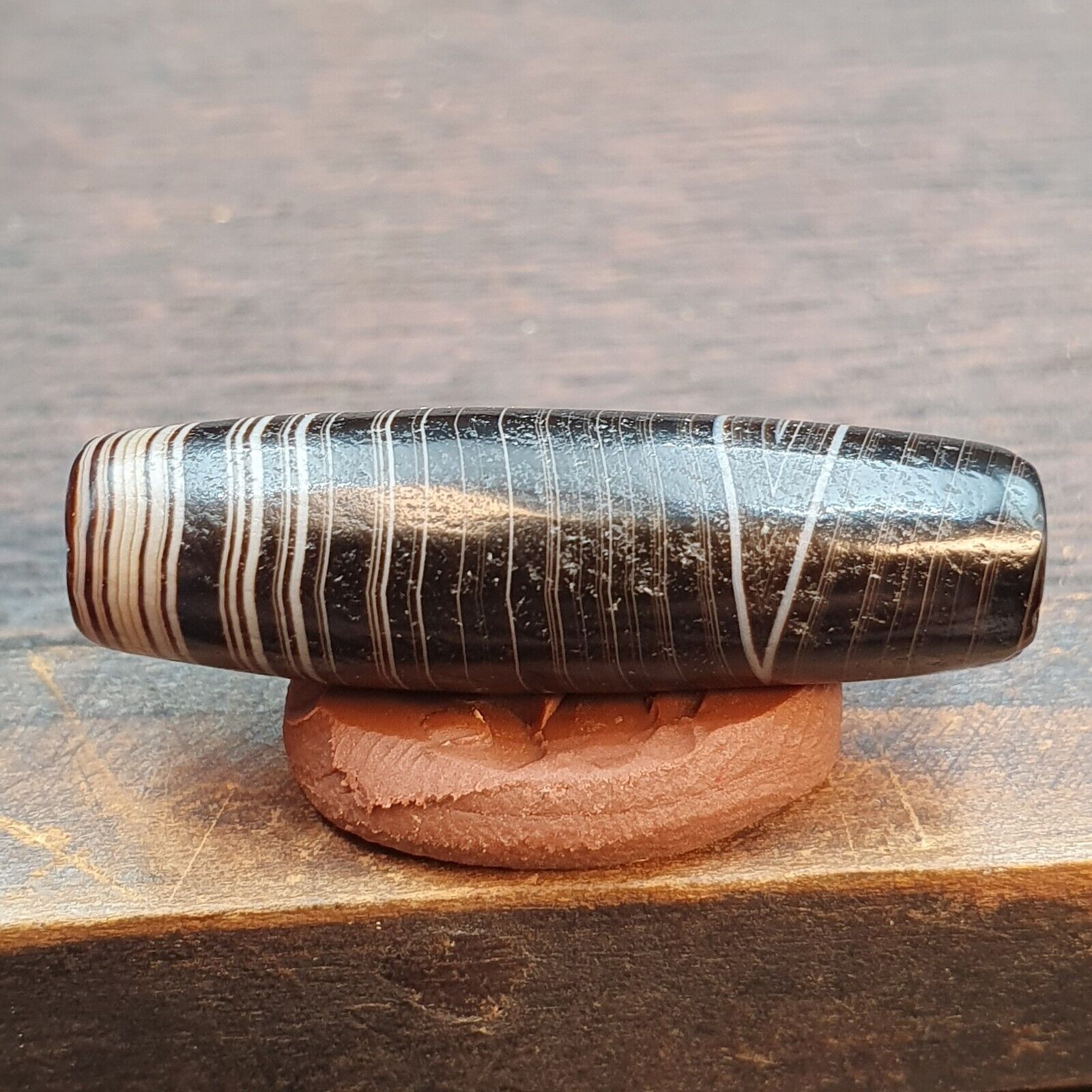 Lot 2 Himalayan Indo Tibetan Agate bead Suleimany Lines Pattern Agate BD#21