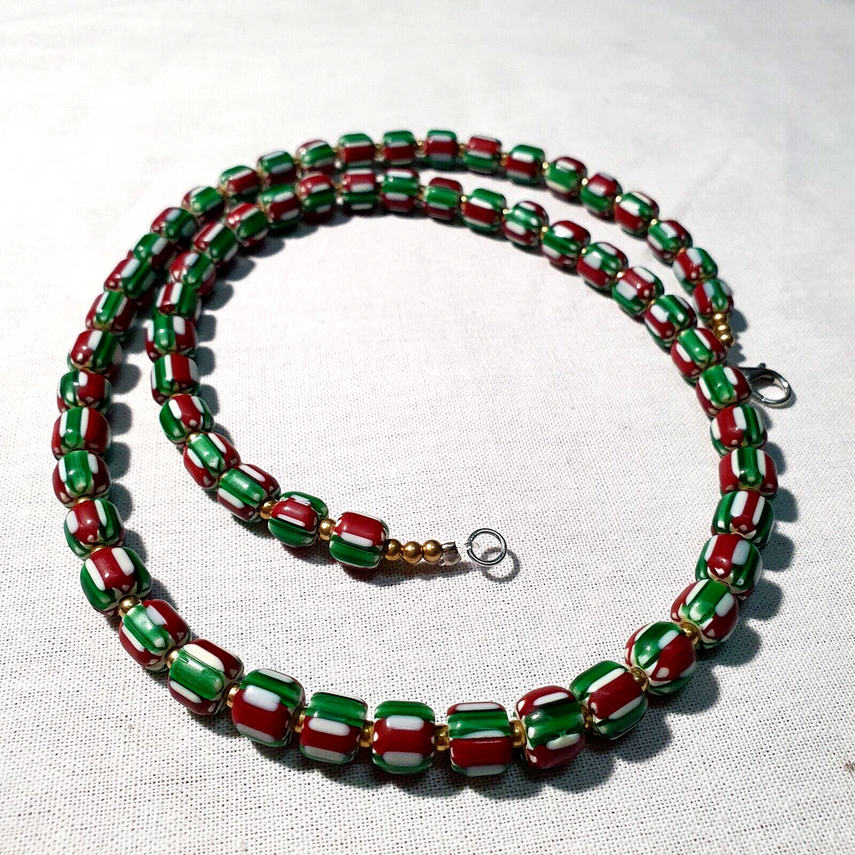 Venetian Inspired Glass Beads Watermelon Chevron Beads Necklace #113