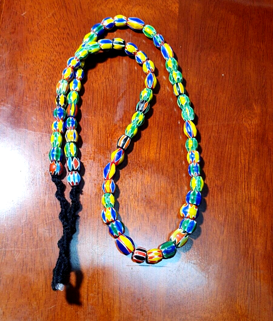 Venetian Inspired Glass Beads melon Chevron Beads Necklace #115