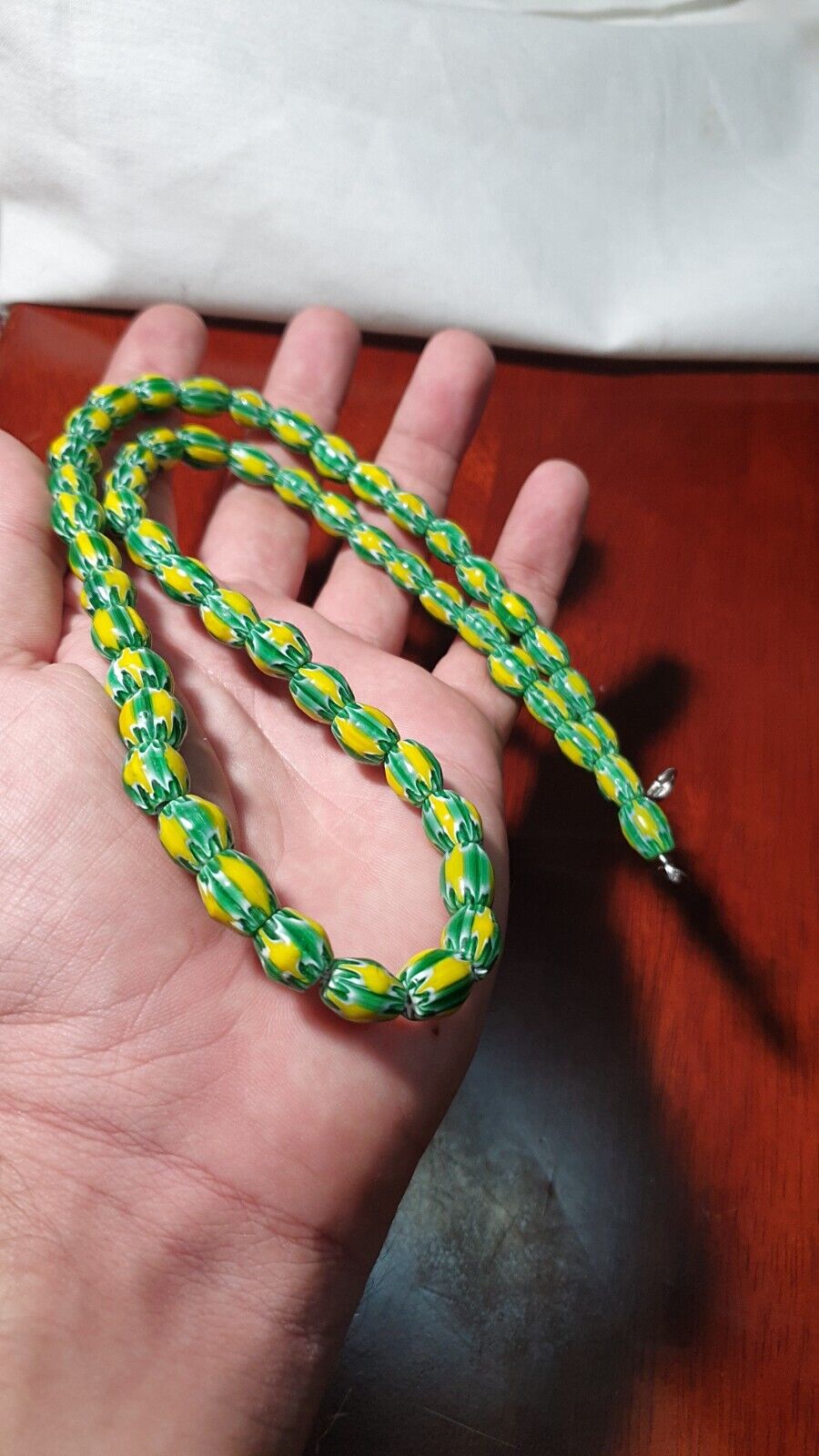 Venetian Inspired Glass Beads melon Chevron Beads Necklace #114