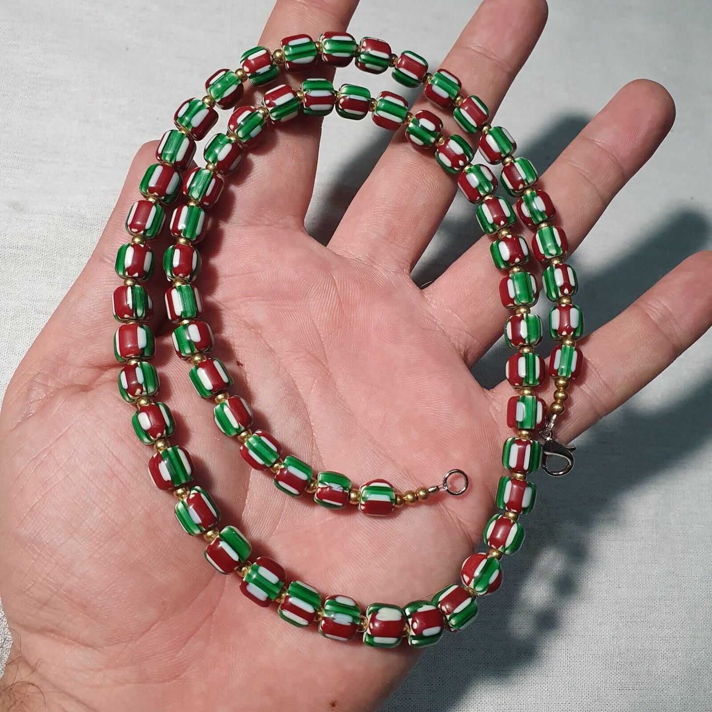 Venezianisch inspirierte Glasperlen Wassermelone Chevron Perlen Halskette #113