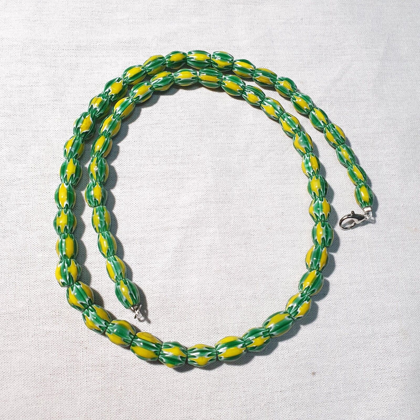 Venetian Inspired Glass Beads melon Chevron Beads Necklace #114