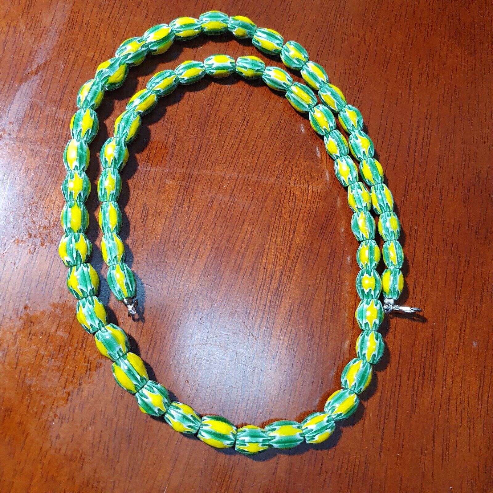 Venetian Inspired Glass Beads melon Chevron Beads Necklace #114