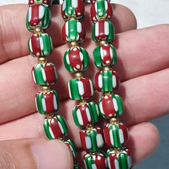 Venetian Inspired Glass Beads watermelon Chevron Beads Necklace #113
