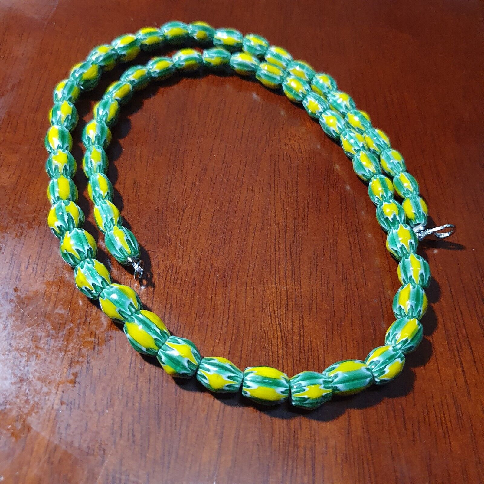 Venetian Inspired Glass Beads melon Chevron Beads Necklace #114