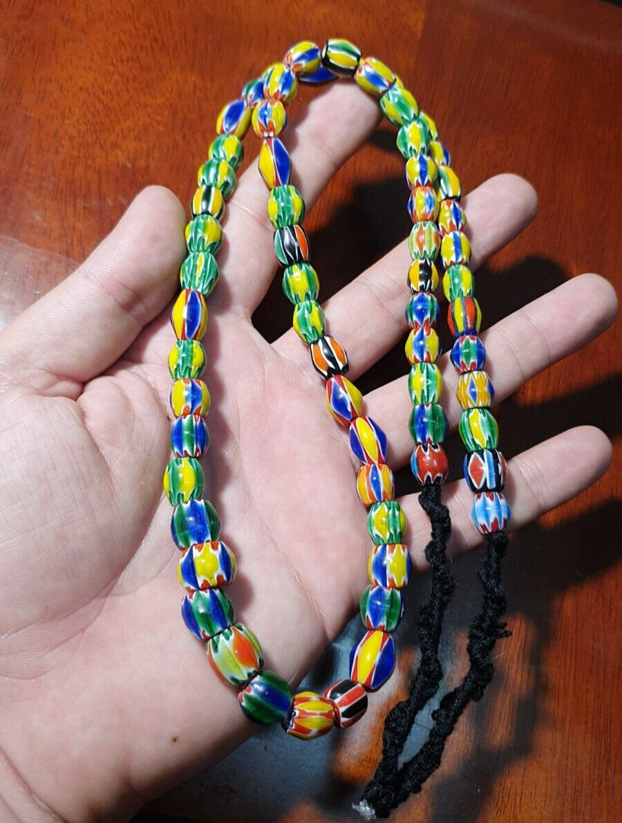 Venetian Inspired Glass Beads melon Chevron Beads Necklace #115