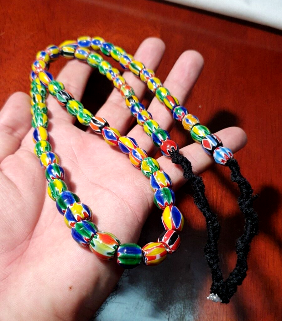 Venetian Inspired Glass Beads melon Chevron Beads Necklace #115