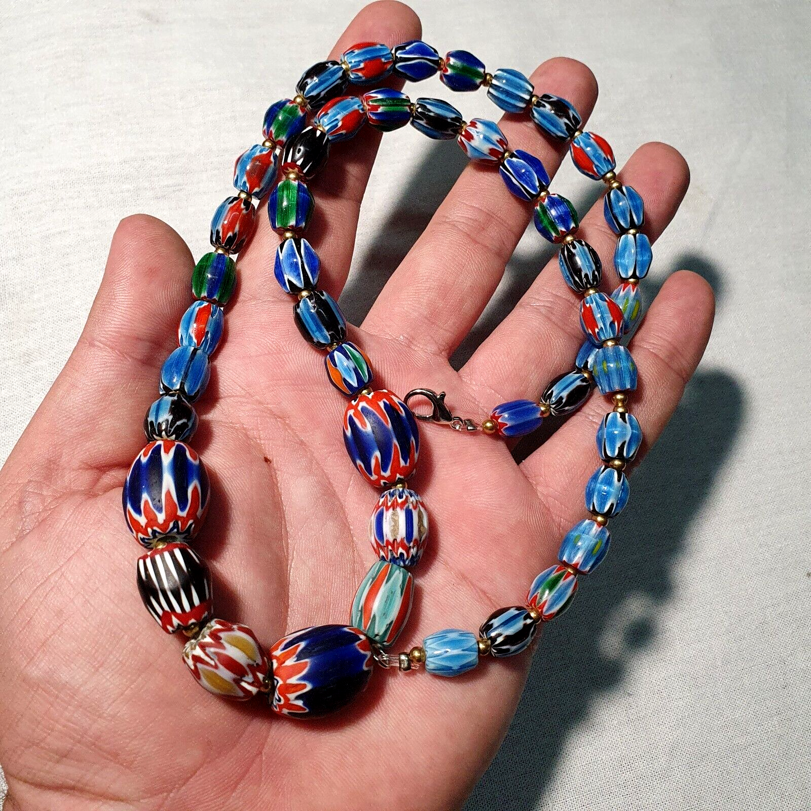 Venetian Inspired Glass Beads collection Multicolor Chevron Beads Necklace #110