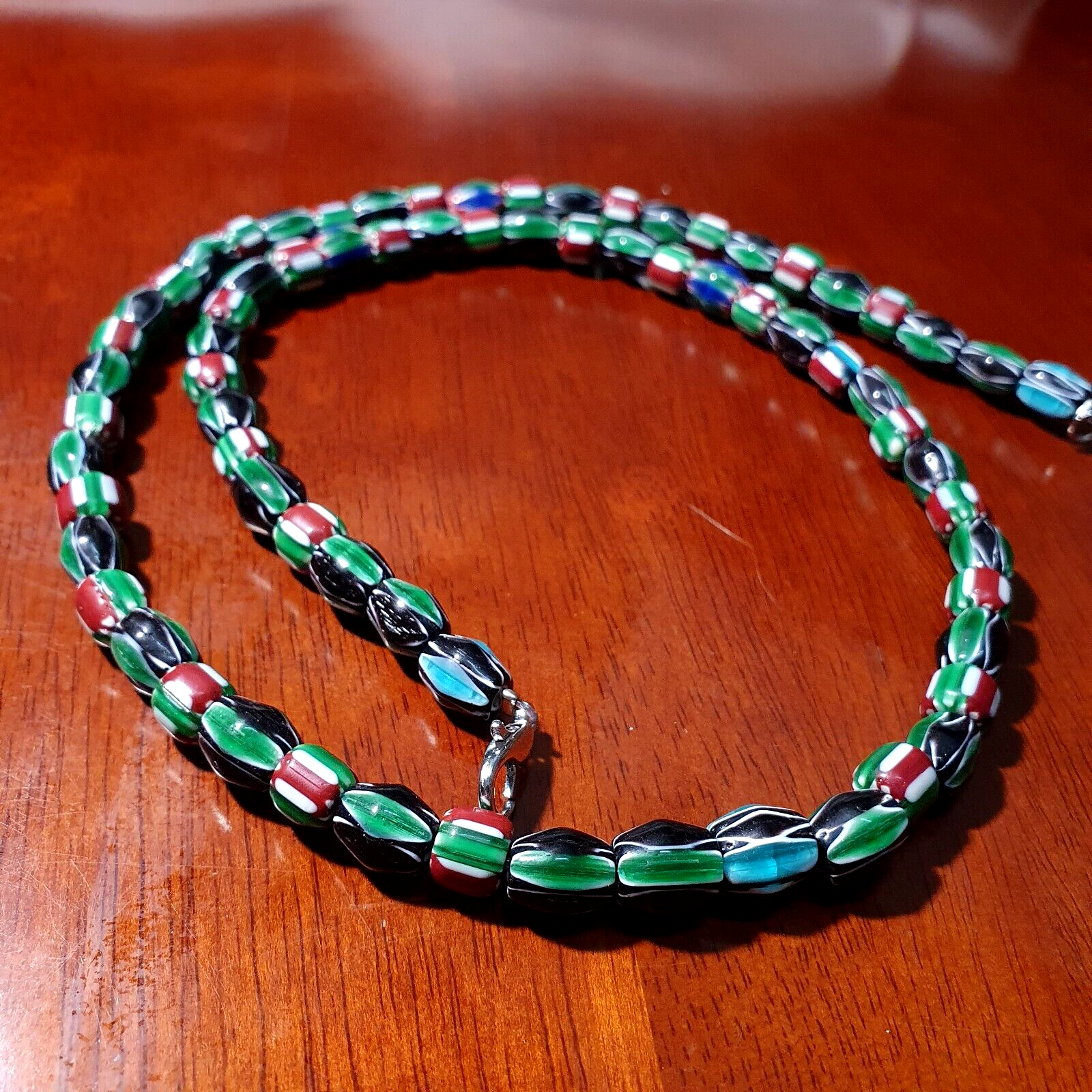 Venetian Inspired Glass Beads collection Multicolor Chevron Beads Necklace #112