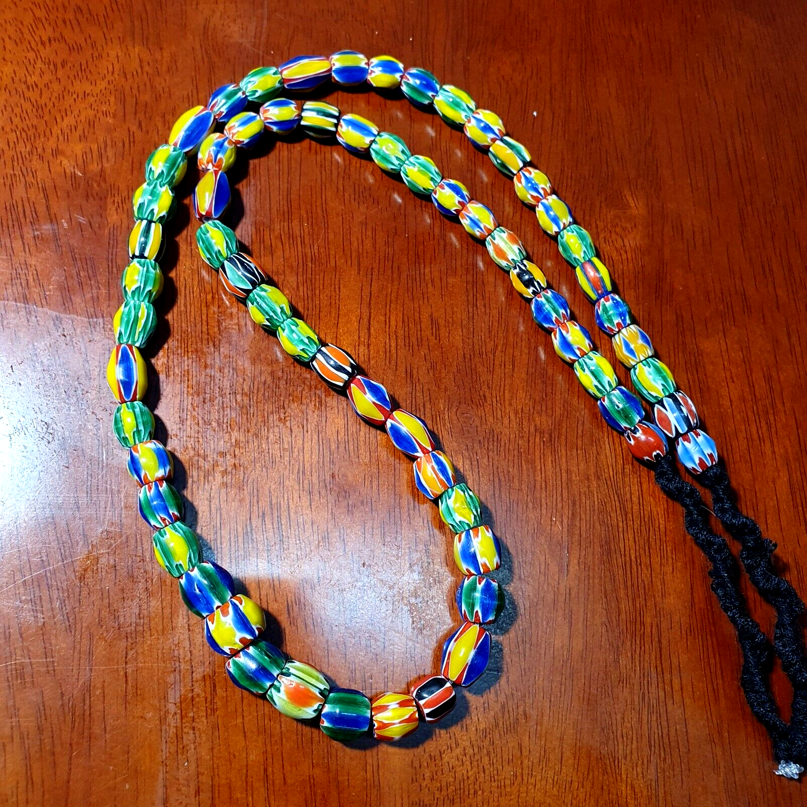 Venetian Inspired Glass Beads melon Chevron Beads Necklace #115