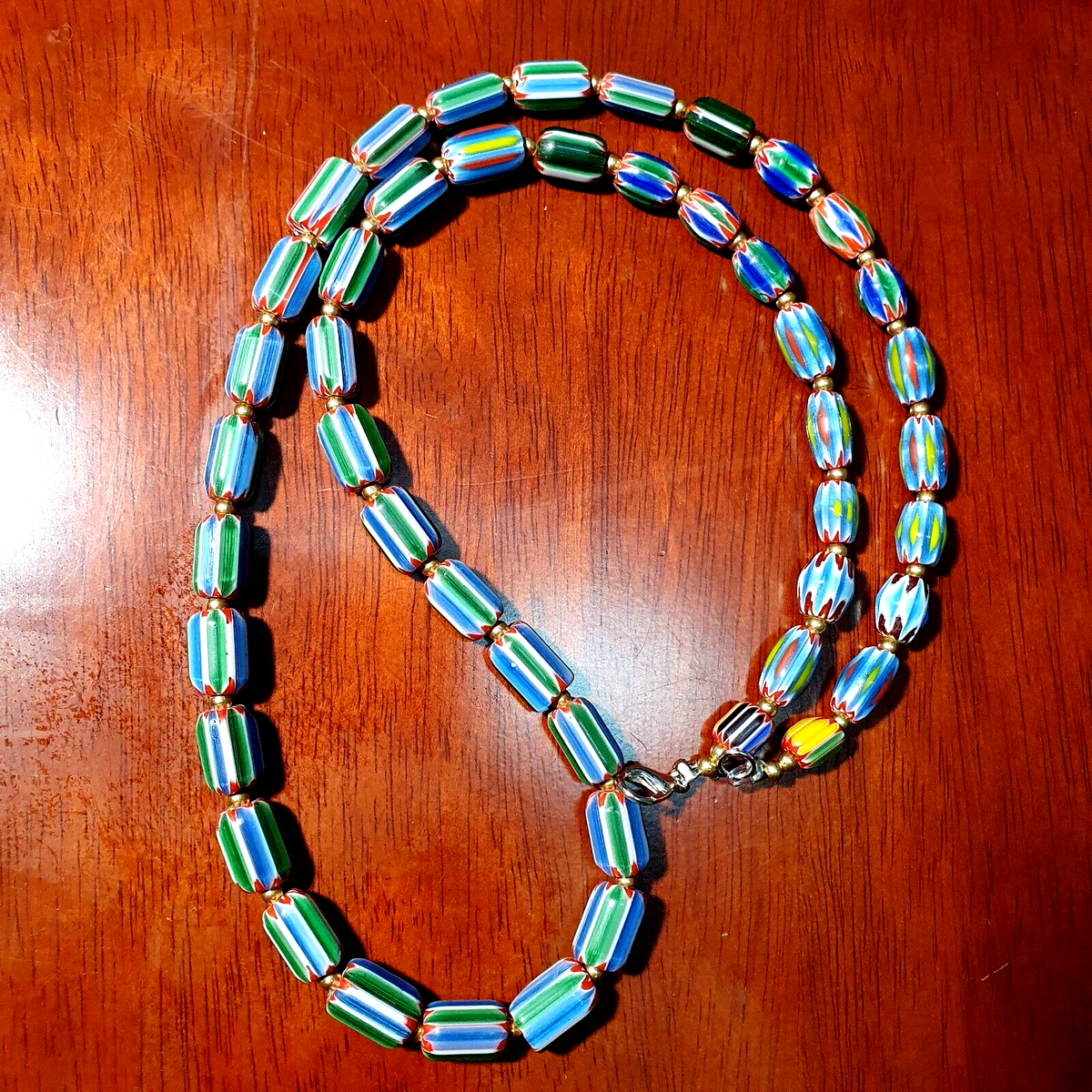 Venetian Inspired Glass Beads Multicolor Chevron Beads Necklace #109