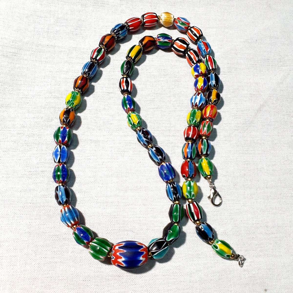 Venetian Inspired Glass Beads Multicolor Chevron Beads Necklace #108