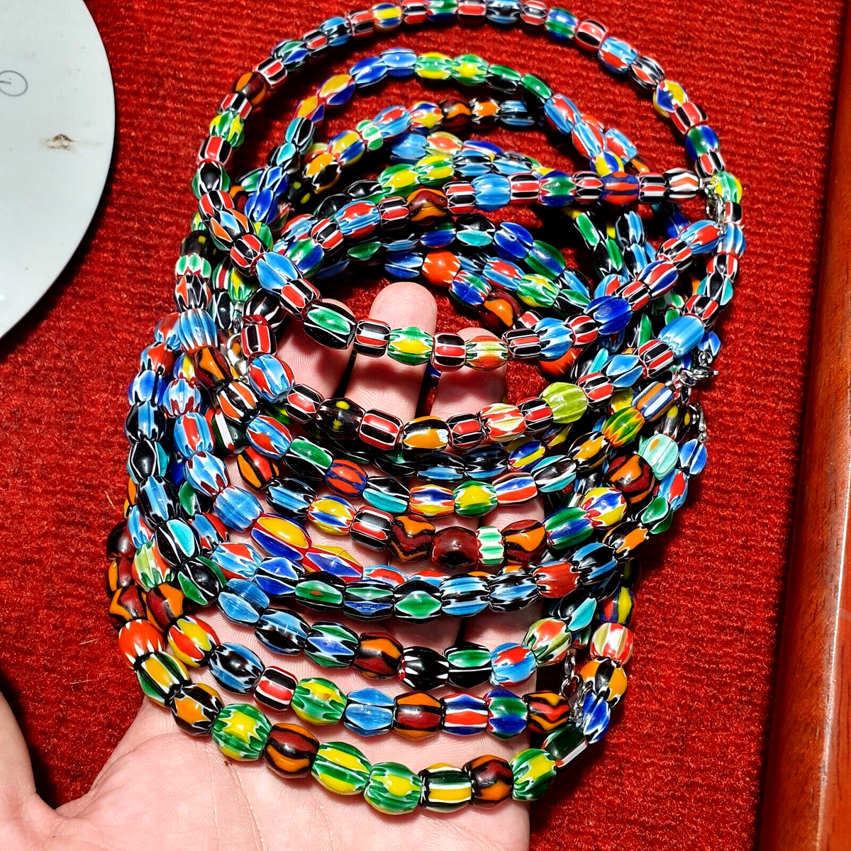 Lot 5 Strands Venetian Inspired Glass Multicolor Chevron Beads Necklaces