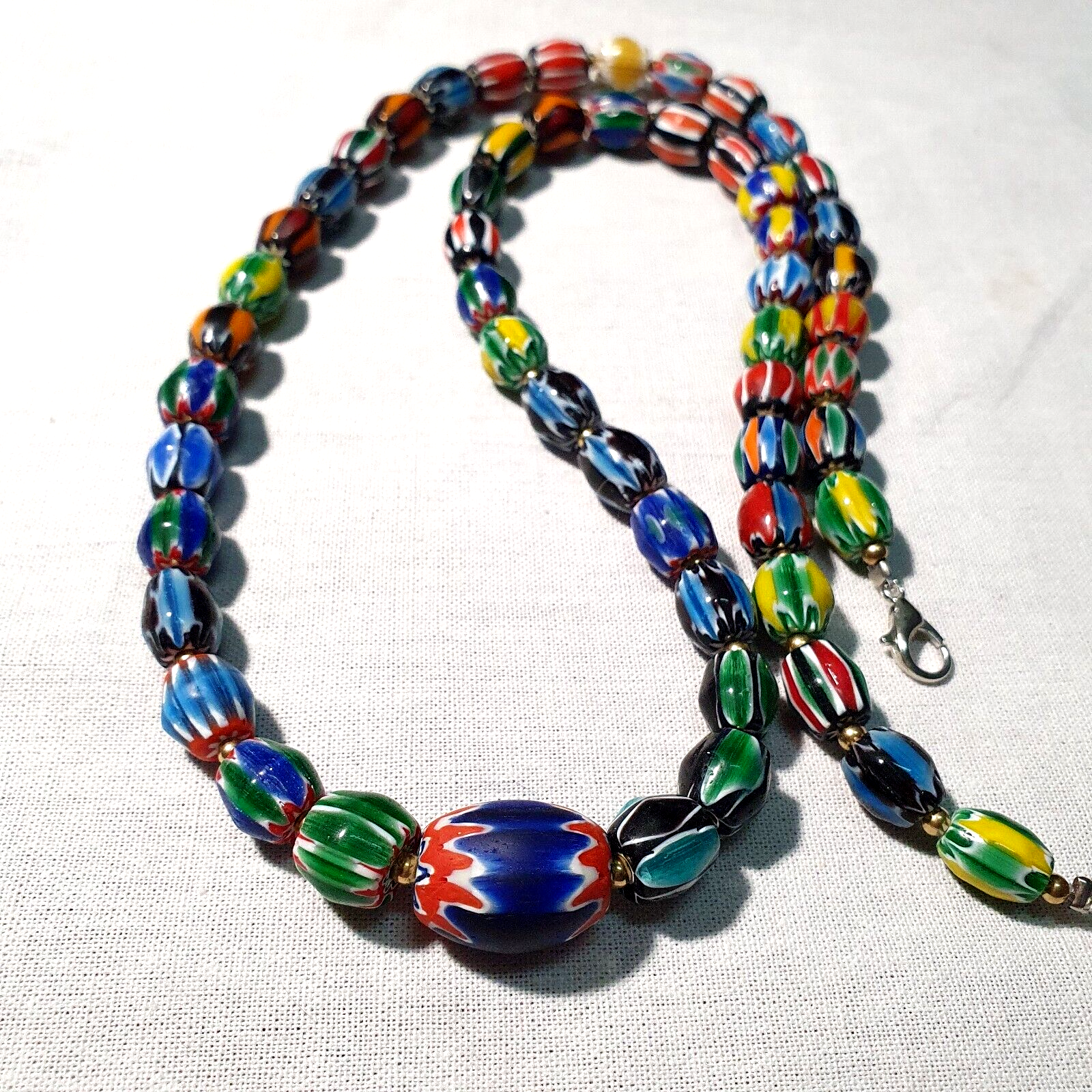 Venetian Inspired Glass Beads Multicolor Chevron Beads Necklace #108