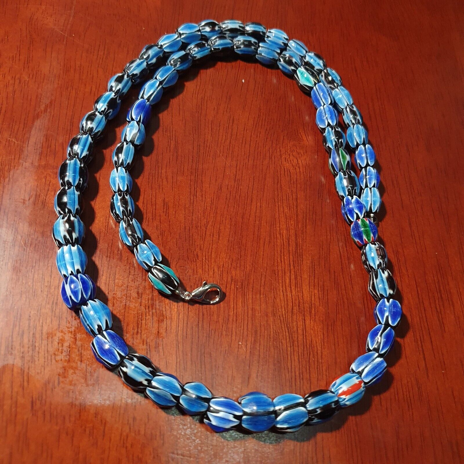 Amazing Venetian Inspired Glass Beads Multicolor Chevron Beads Necklace #104