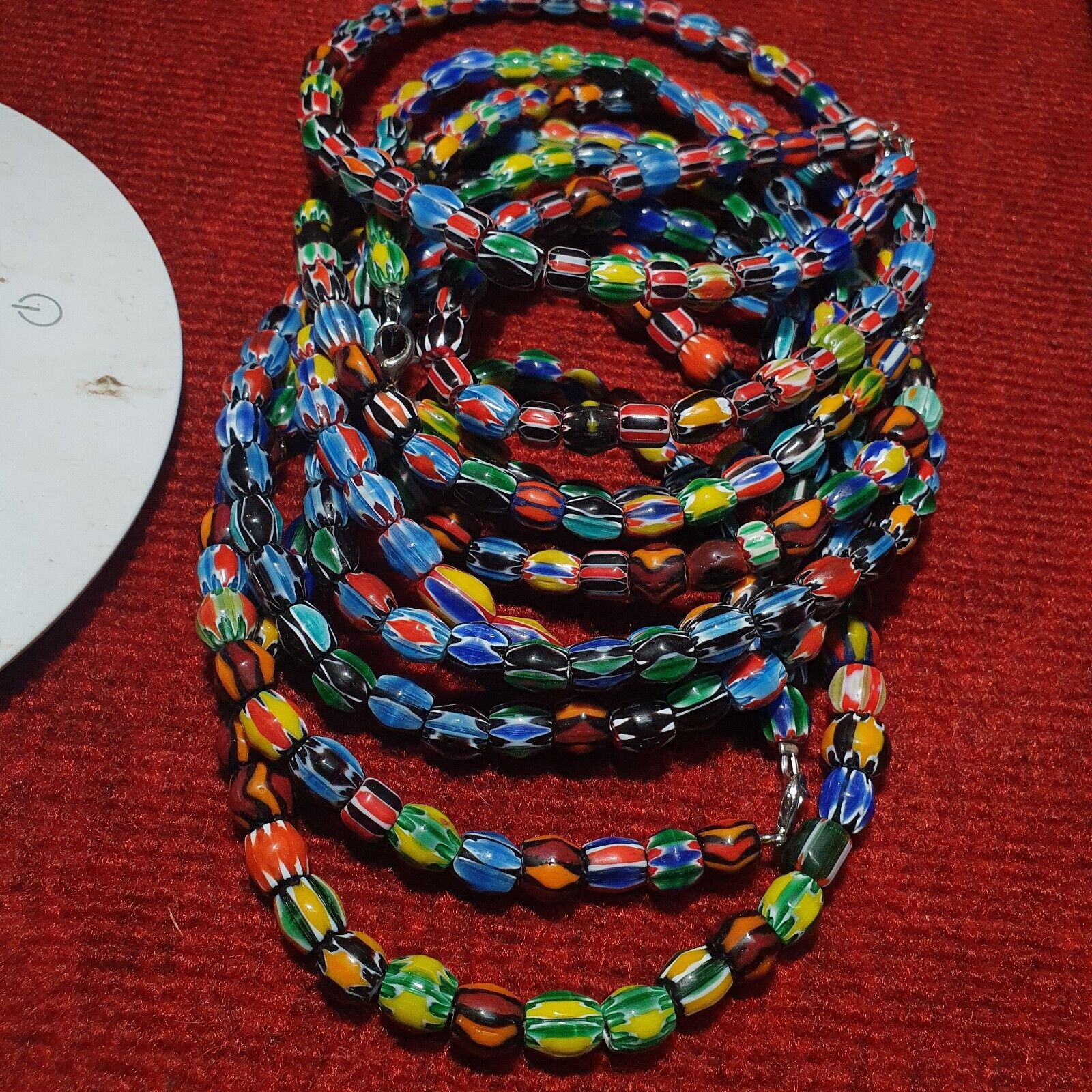 LOT 5 Strands Venetian Inspired Glass Multicolor Chevron Beads Necklaces