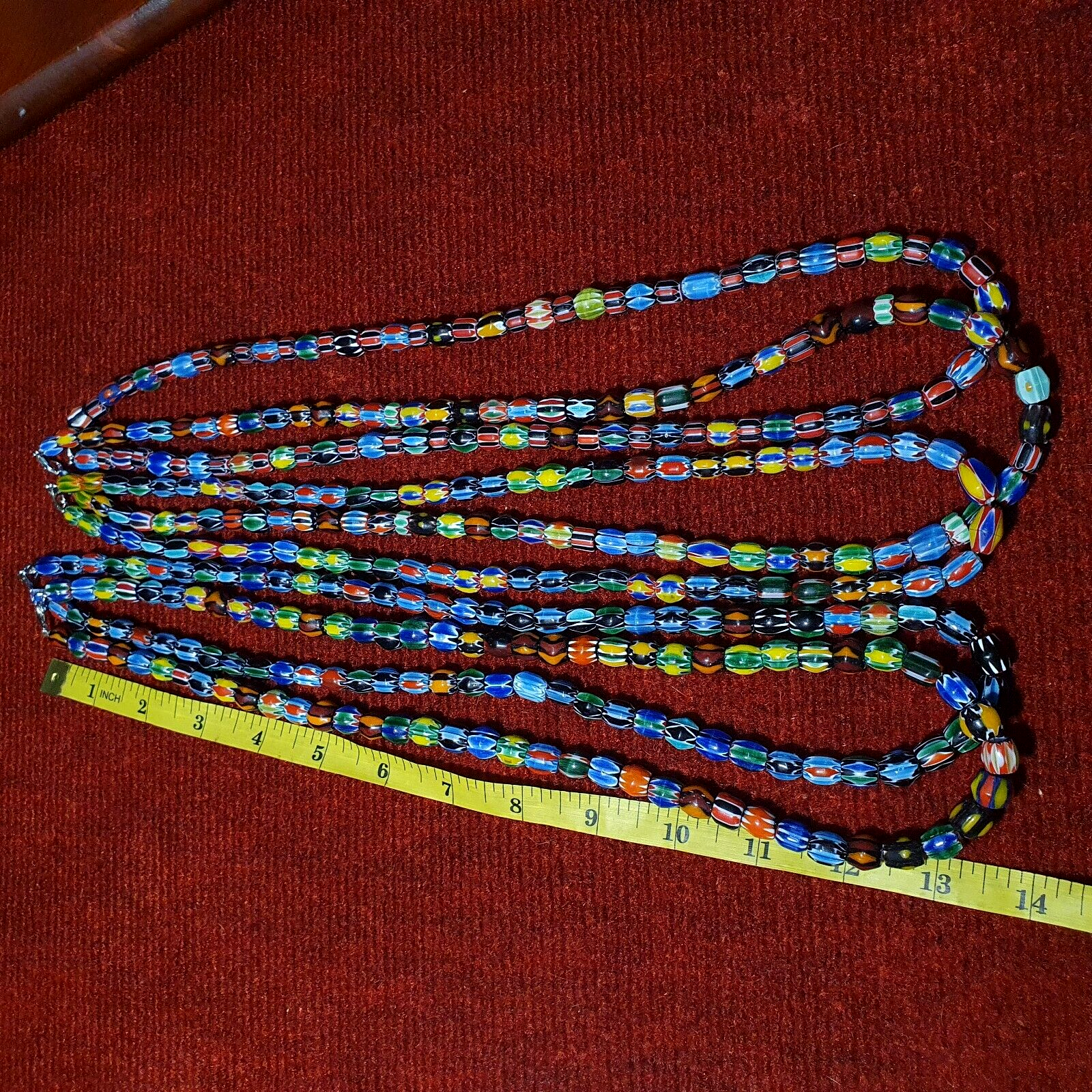 LOT 5 Strands Venetian Inspired Glass Multicolor Chevron Beads Necklaces