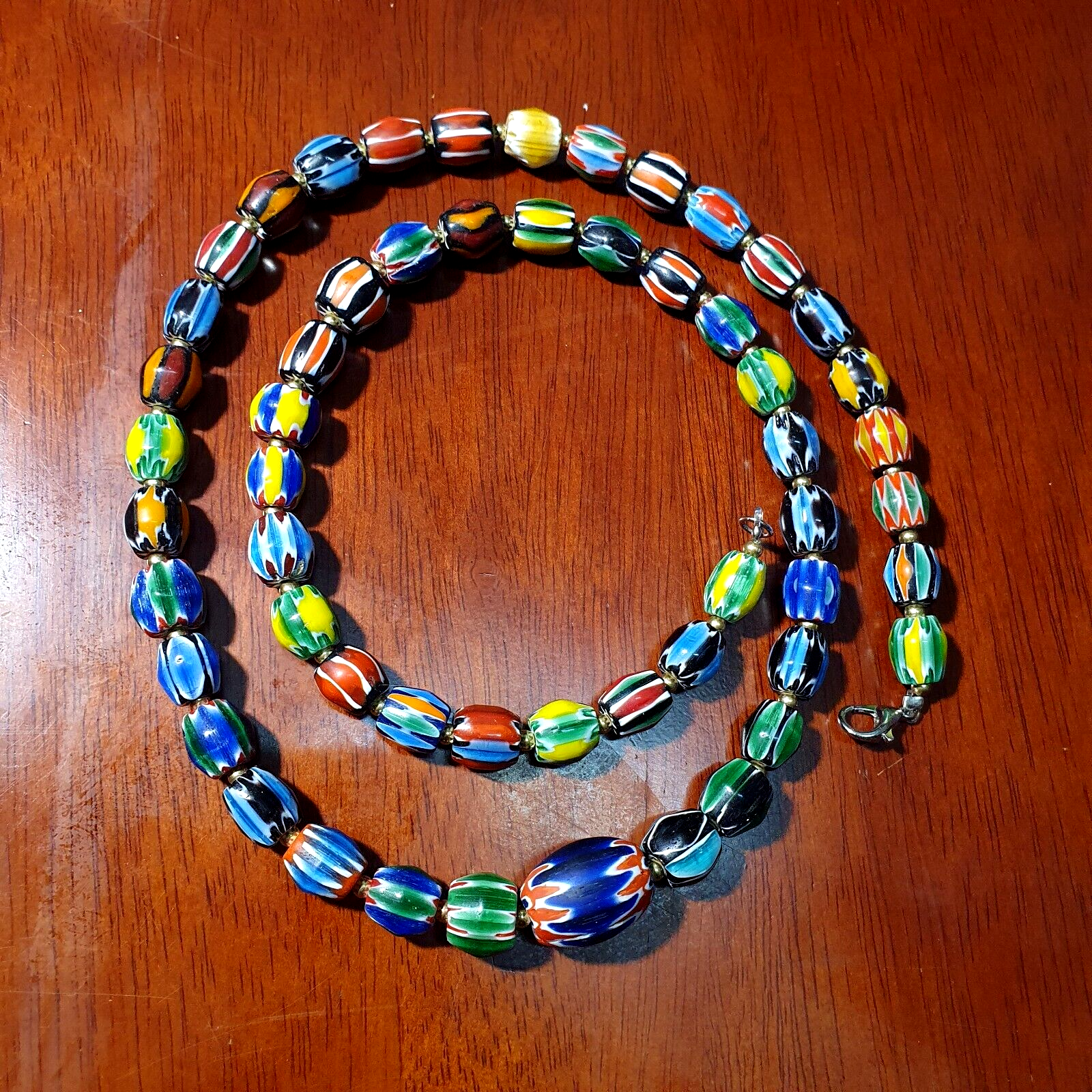 Venetian Inspired Glass Beads Multicolor Chevron Beads Necklace #108