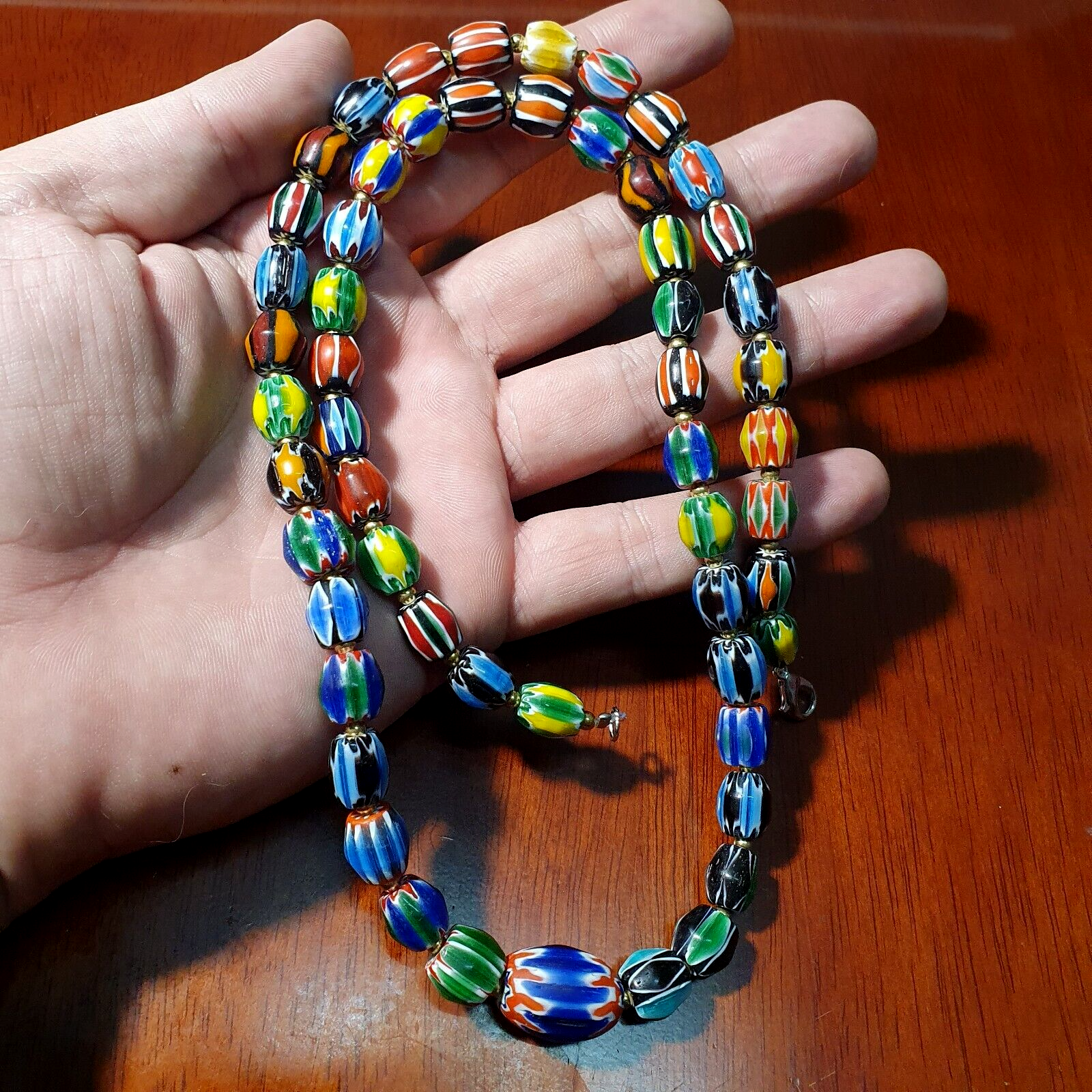 Venetian Inspired Glass Beads Multicolor Chevron Beads Necklace #108