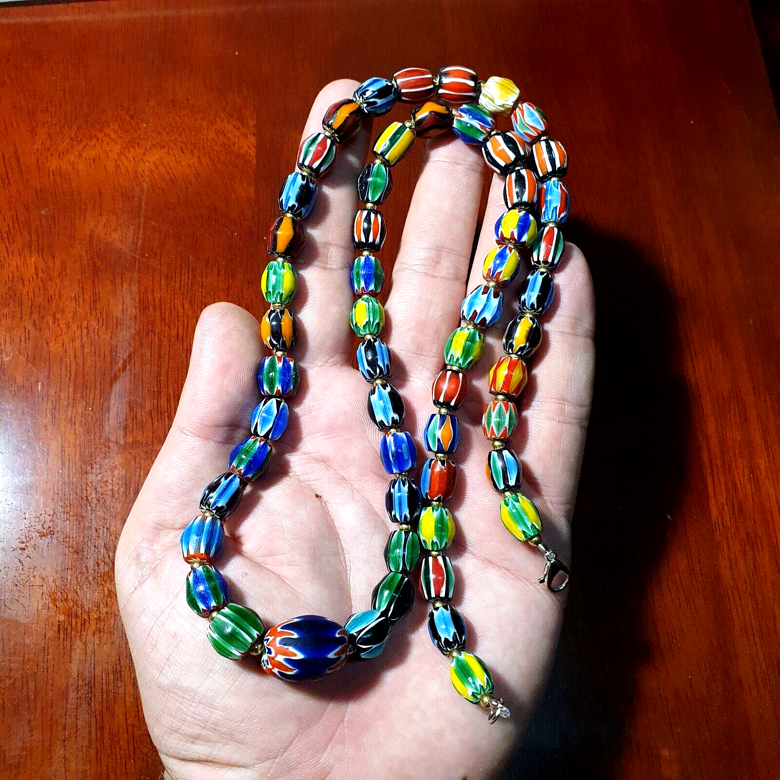 Venetian Inspired Glass Beads Multicolor Chevron Beads Necklace #108