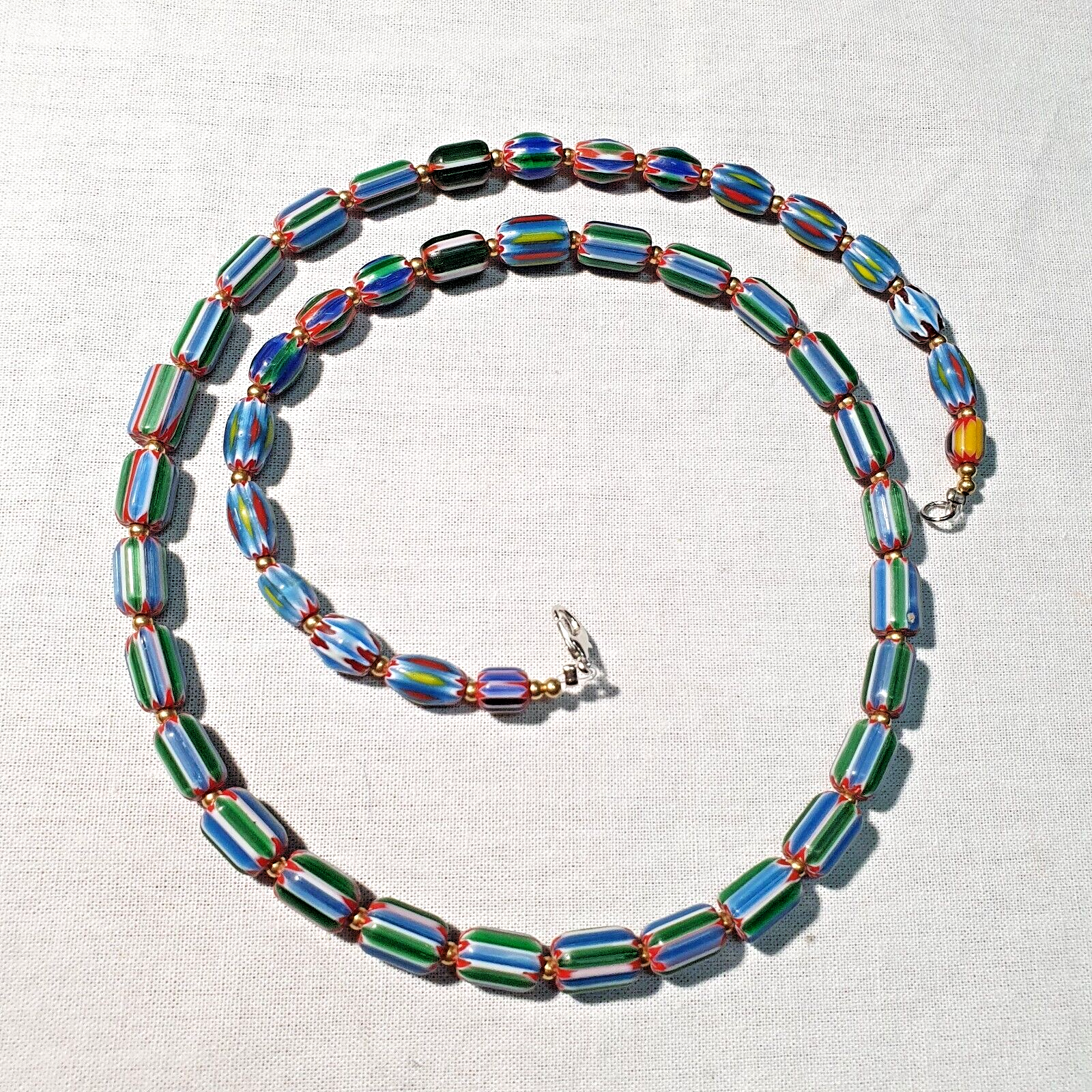 Venetian Inspired Glass Beads Multicolor Chevron Beads Necklace #109
