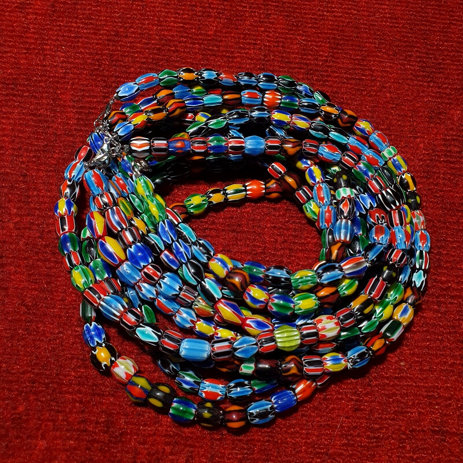 LOT 5 Strands Venetian Inspired Glass Multicolor Chevron Beads Necklaces