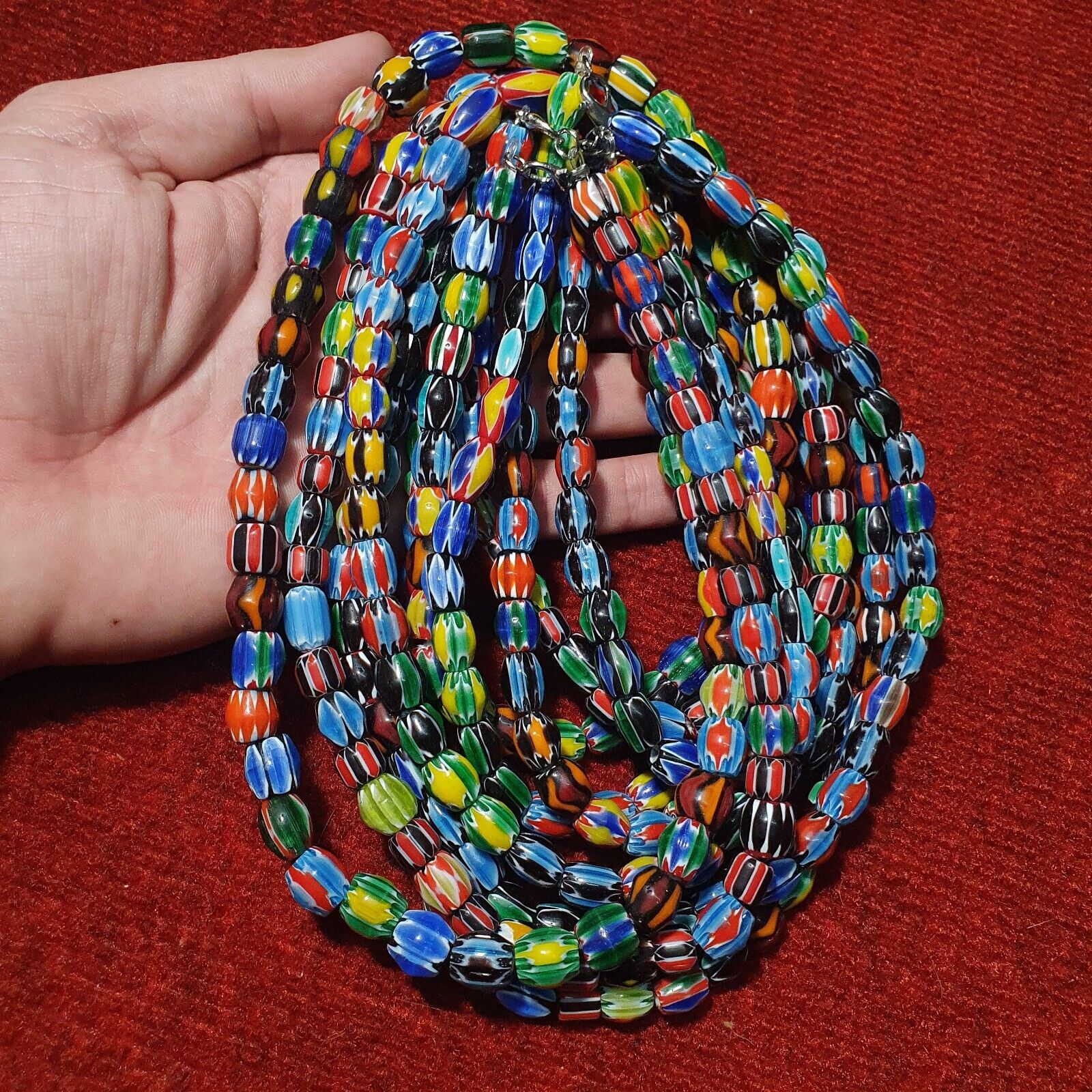 LOT 5 Strands Venetian Inspired Glass Multicolor Chevron Beads Necklaces