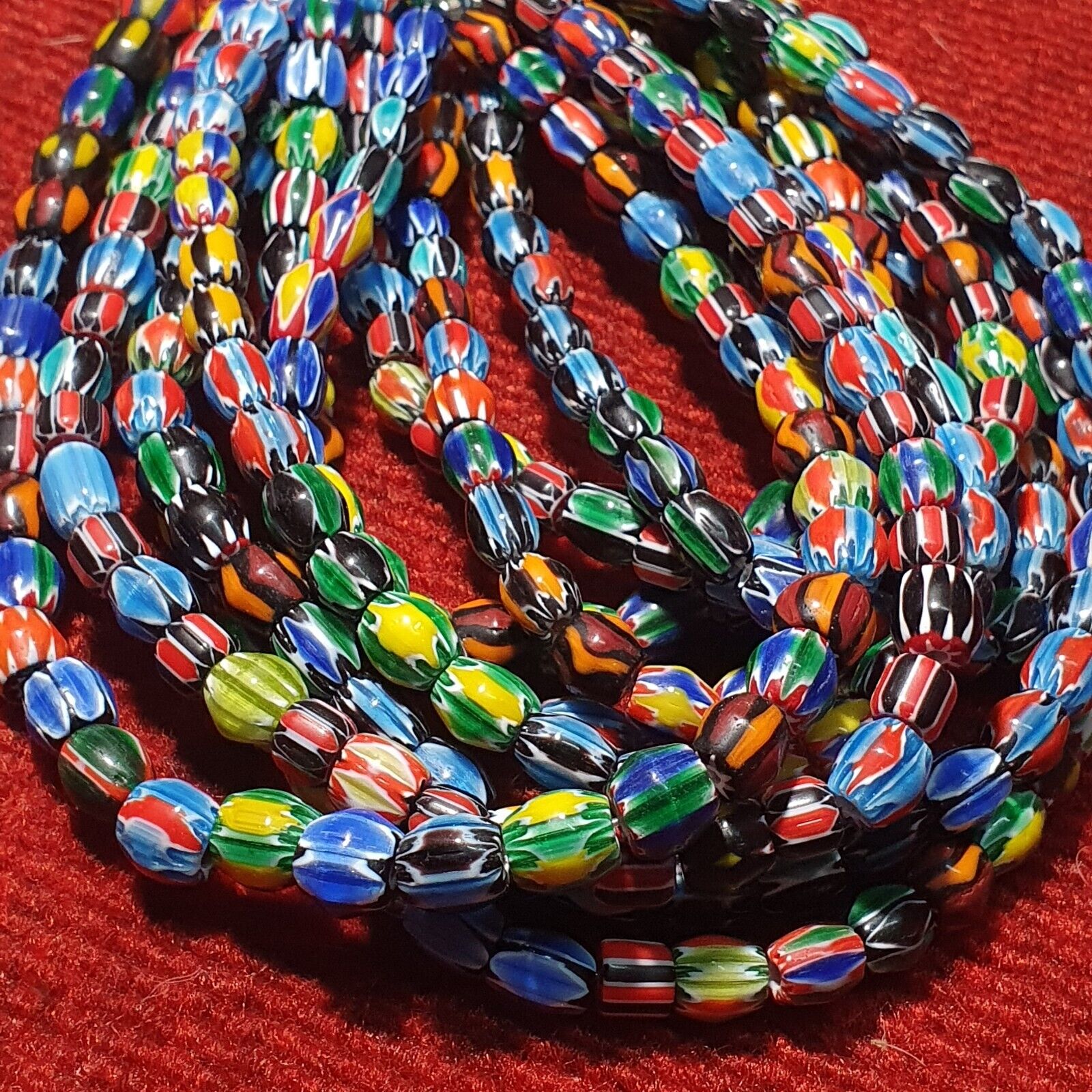 LOT 5 Strands Venetian Inspired Glass Multicolor Chevron Beads Necklaces