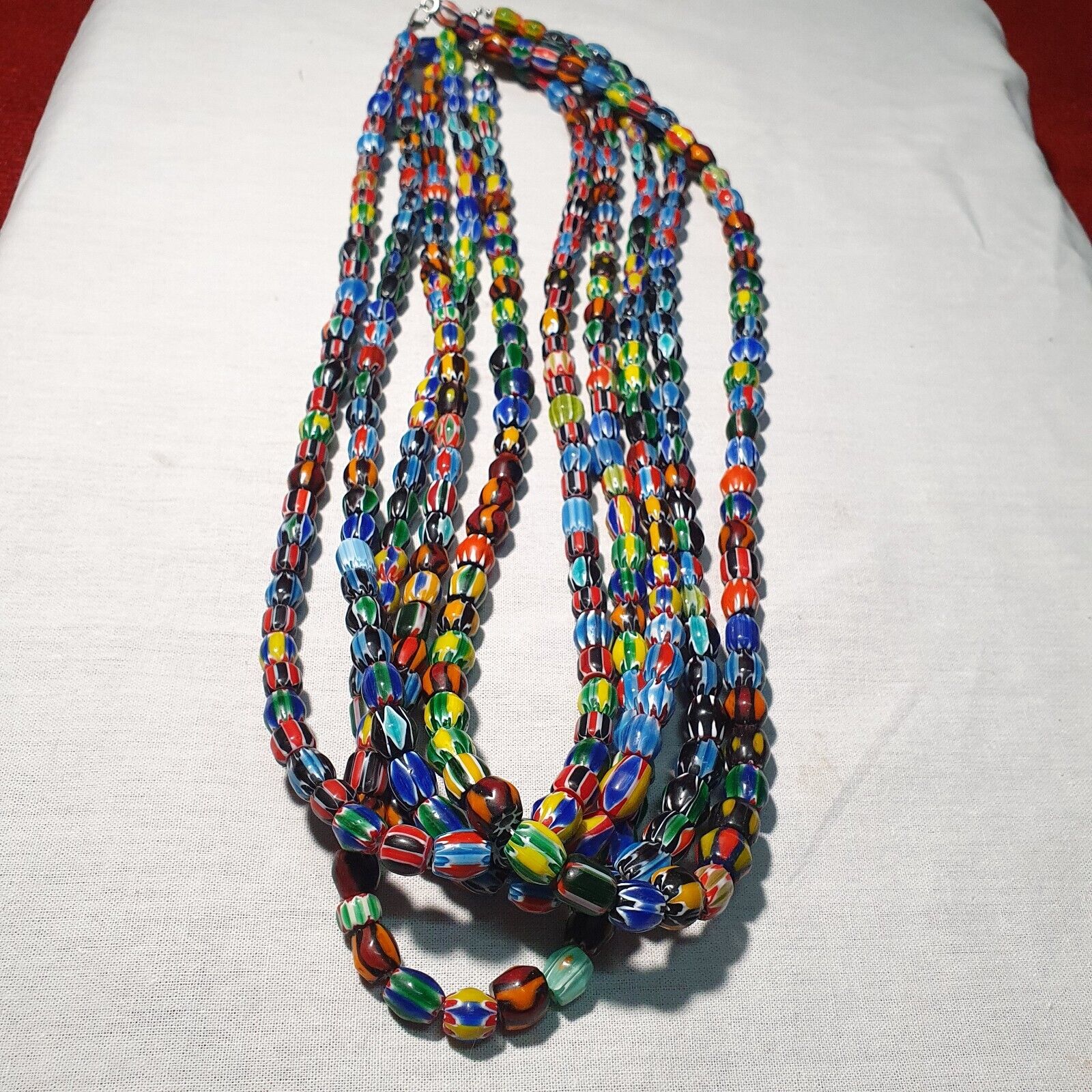 LOT 5 Strands Venetian Inspired Glass Multicolor Chevron Beads Necklaces