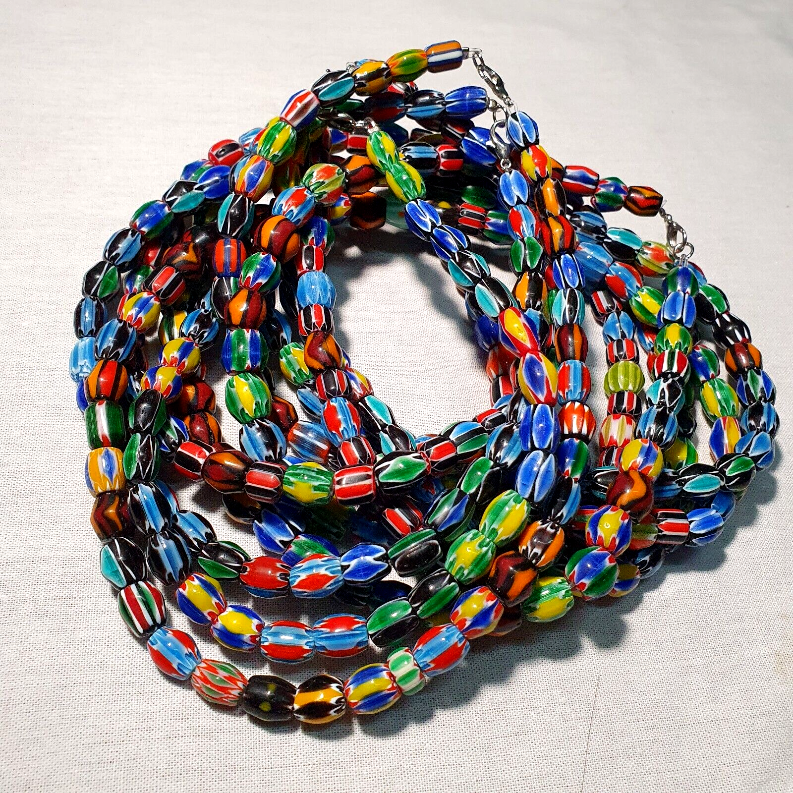 LOT 5 Strands Venetian Inspired Glass Multicolor Chevron Beads Necklaces