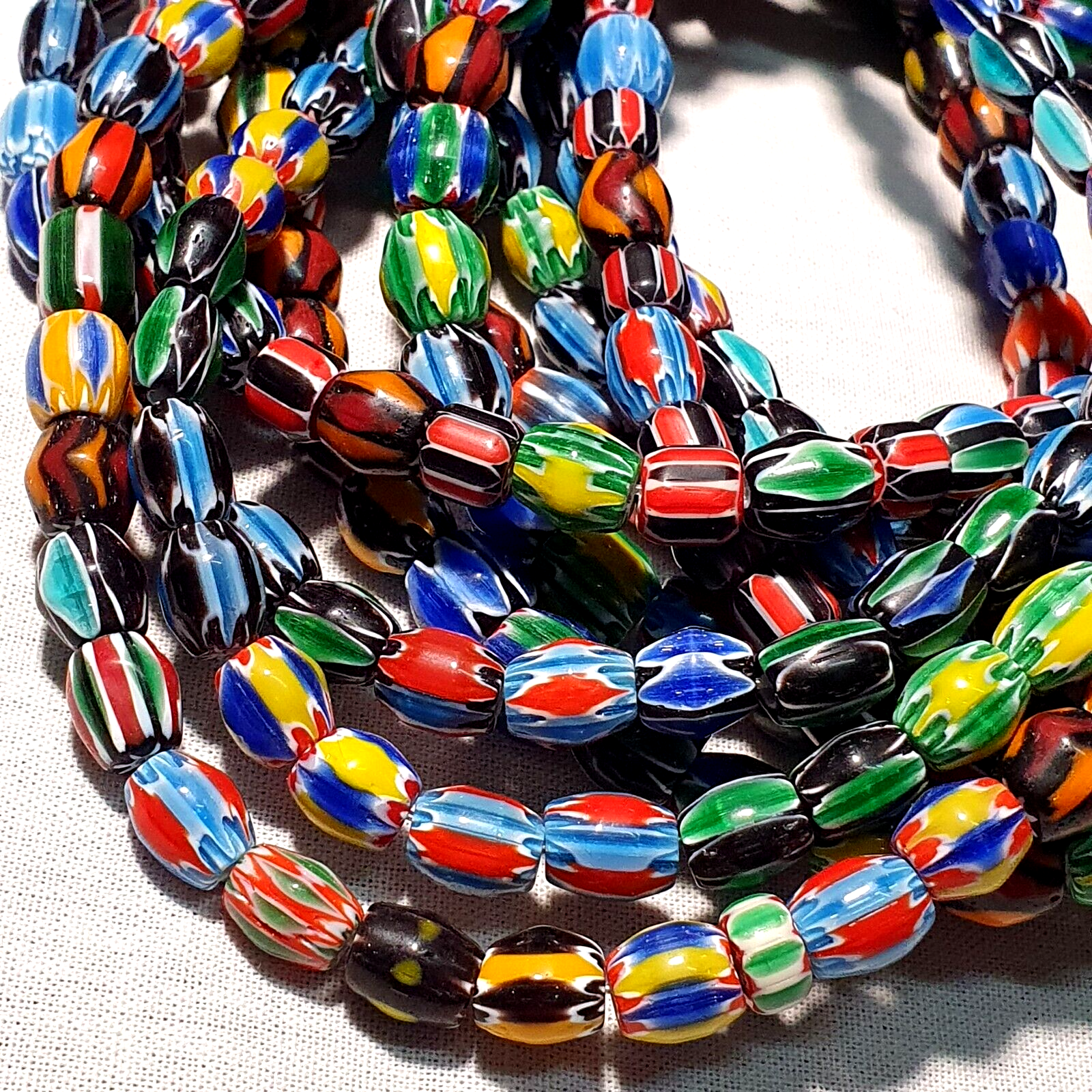 LOT 5 Strands Venetian Inspired Glass Multicolor Chevron Beads Necklaces