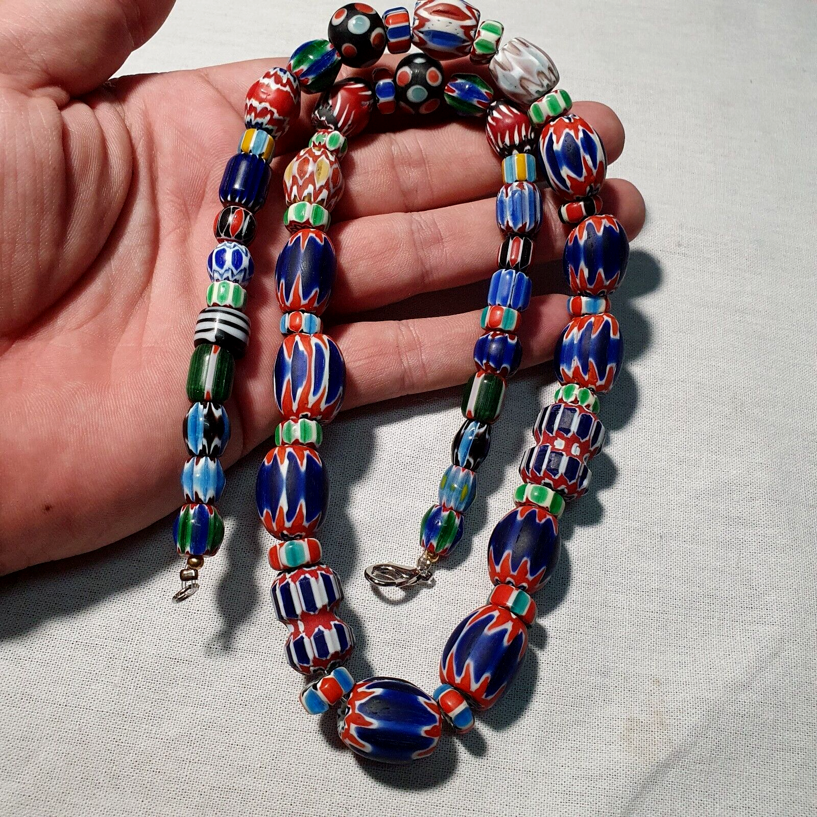 Amazing Venetian Inspired Glass Beads Multicolor Chevron Beads Necklace #102