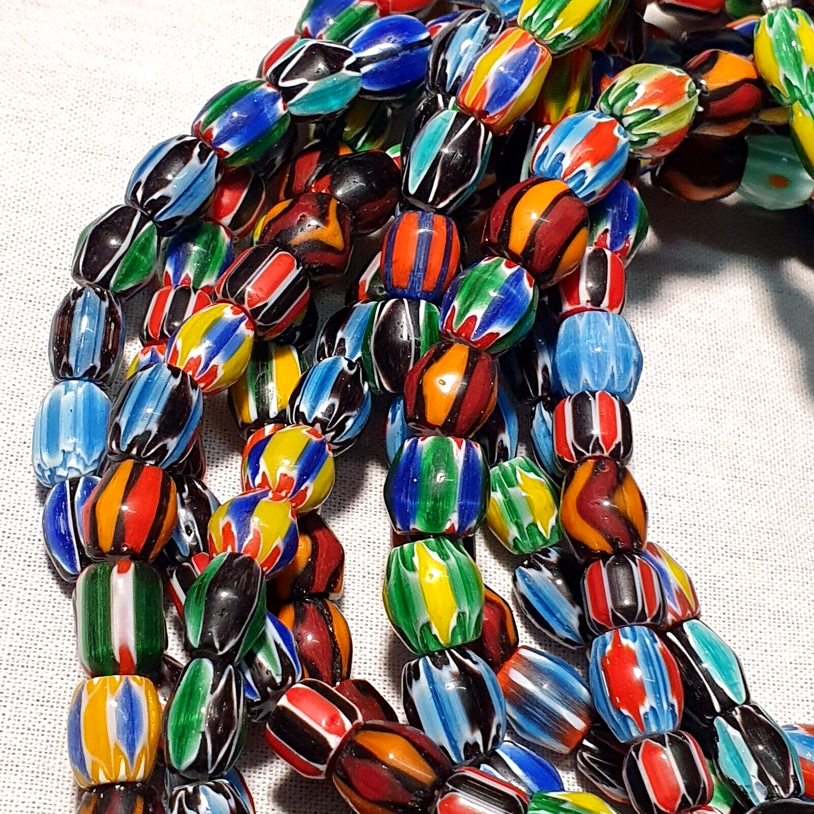 LOT 5 Strands Venetian Inspired Glass Multicolor Chevron Beads Necklaces