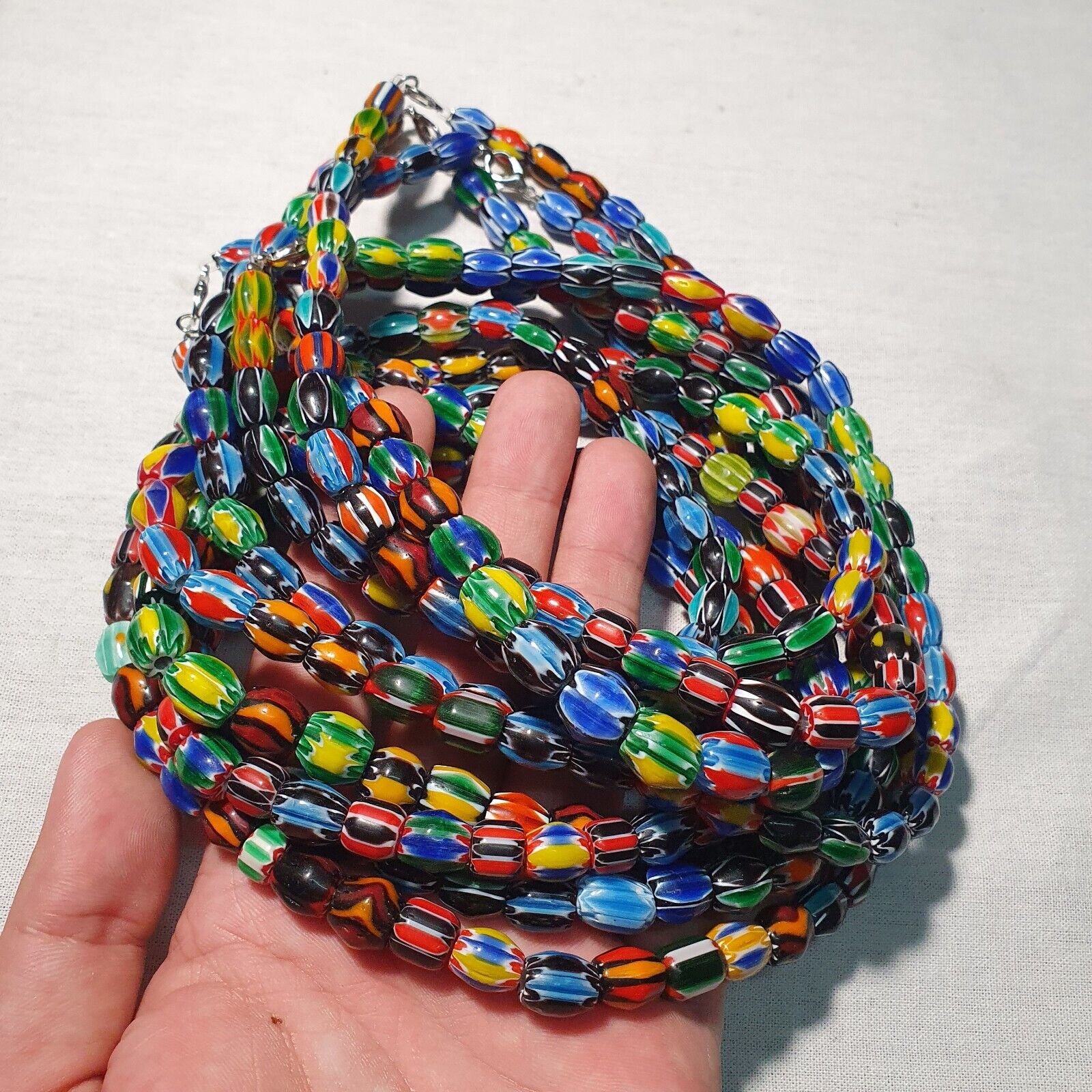 LOT 5 Strands Venetian Inspired Glass Multicolor Chevron Beads Necklaces