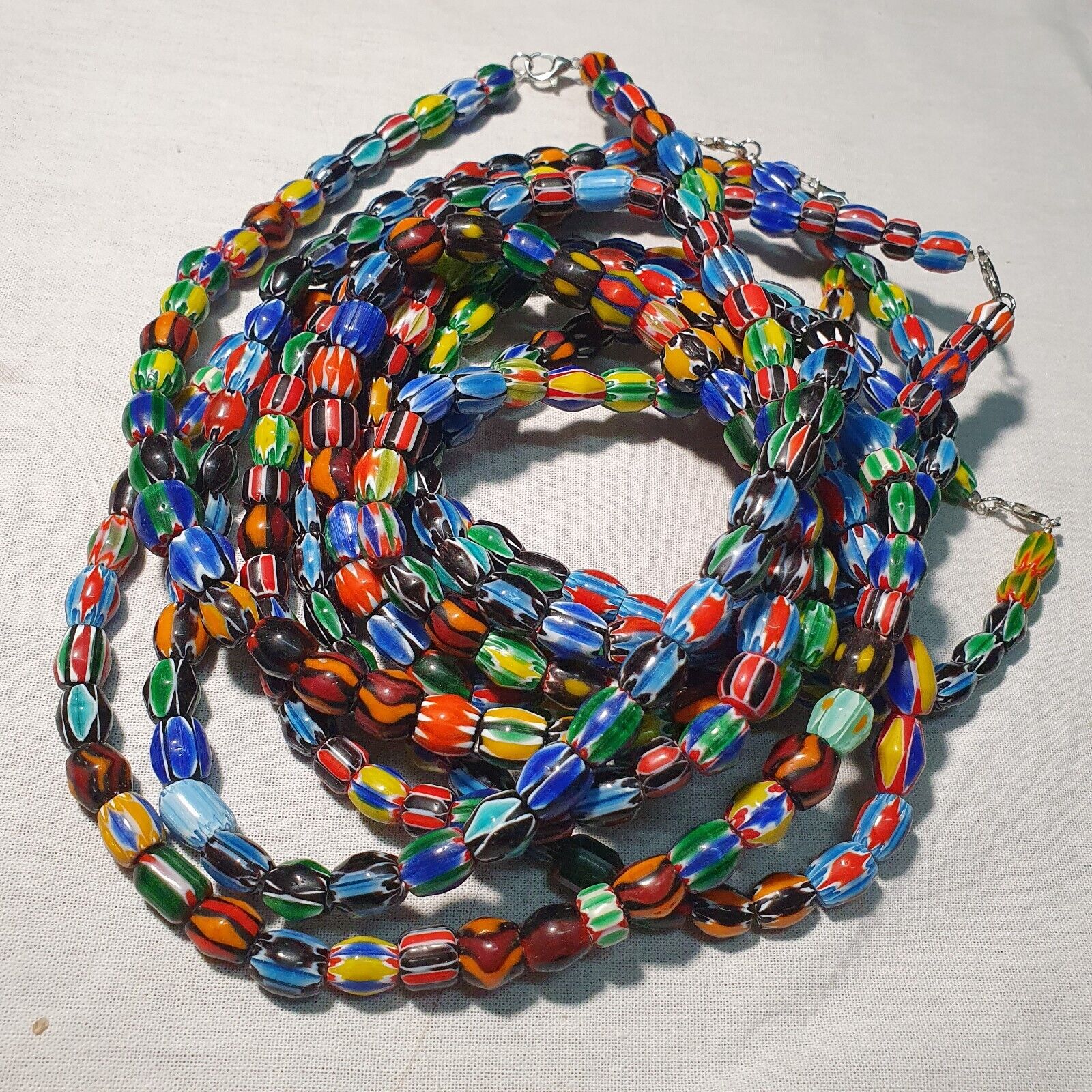 LOT 5 Strands Venetian Inspired Glass Multicolor Chevron Beads Necklaces