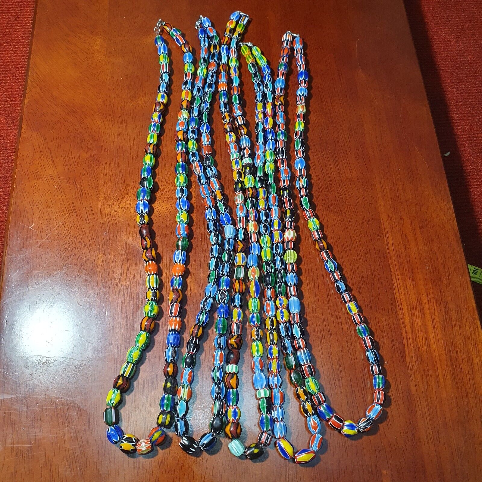 LOT 5 Strands Venetian Inspired Glass Multicolor Chevron Beads Necklaces