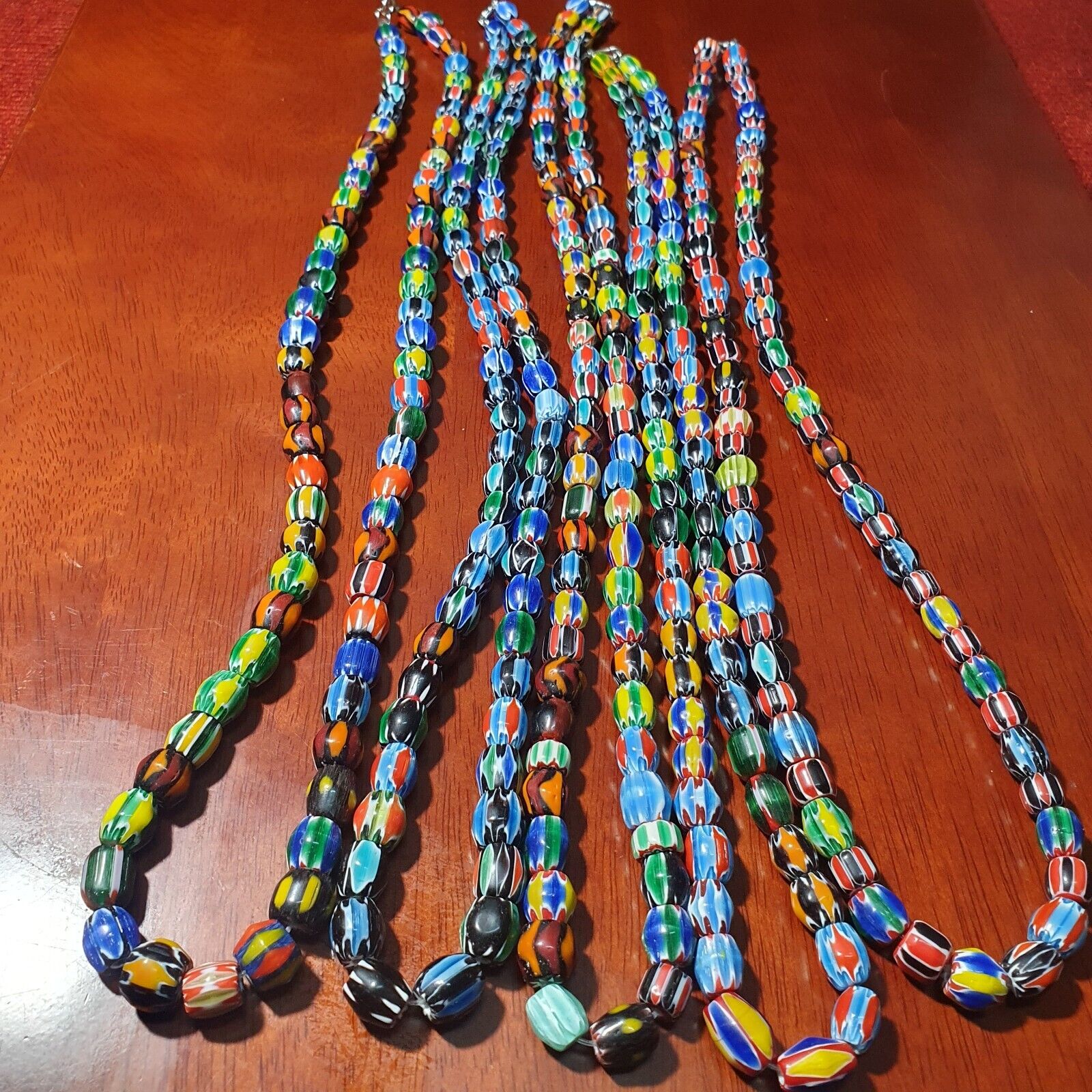 LOT 5 Strands Venetian Inspired Glass Multicolor Chevron Beads Necklaces
