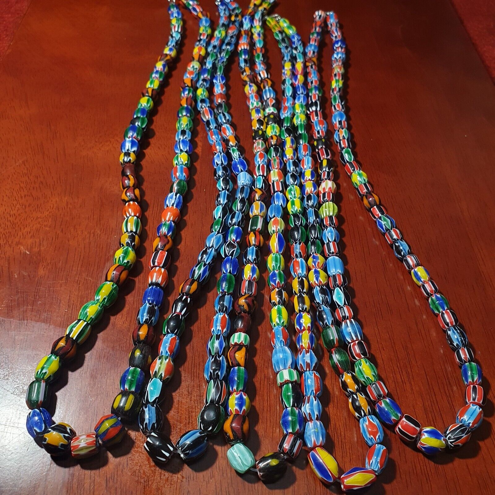 LOT 5 Strands Venetian Inspired Glass Multicolor Chevron Beads Necklaces